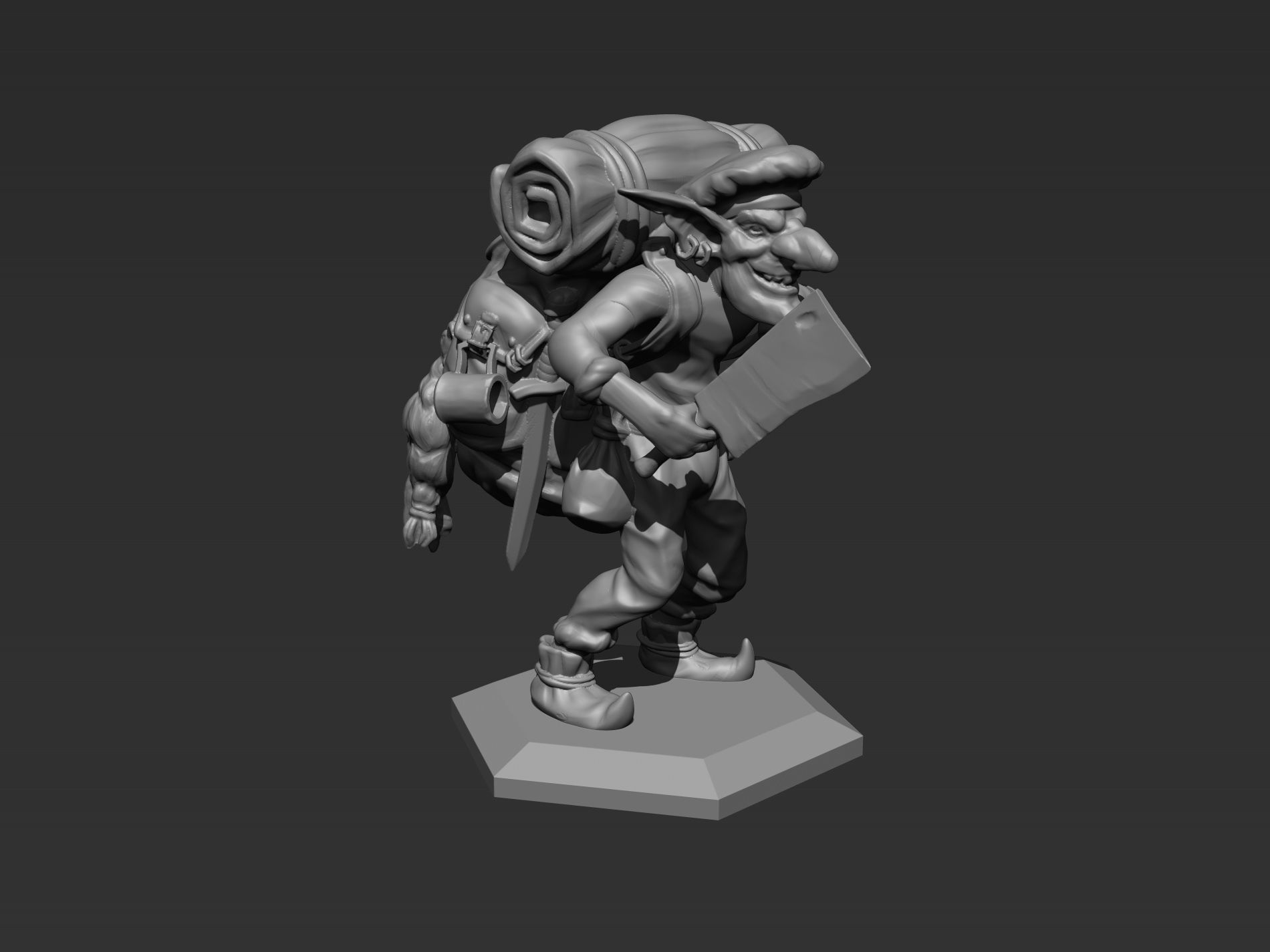 Goblin man with backpack carrying knife 3D print model_13
