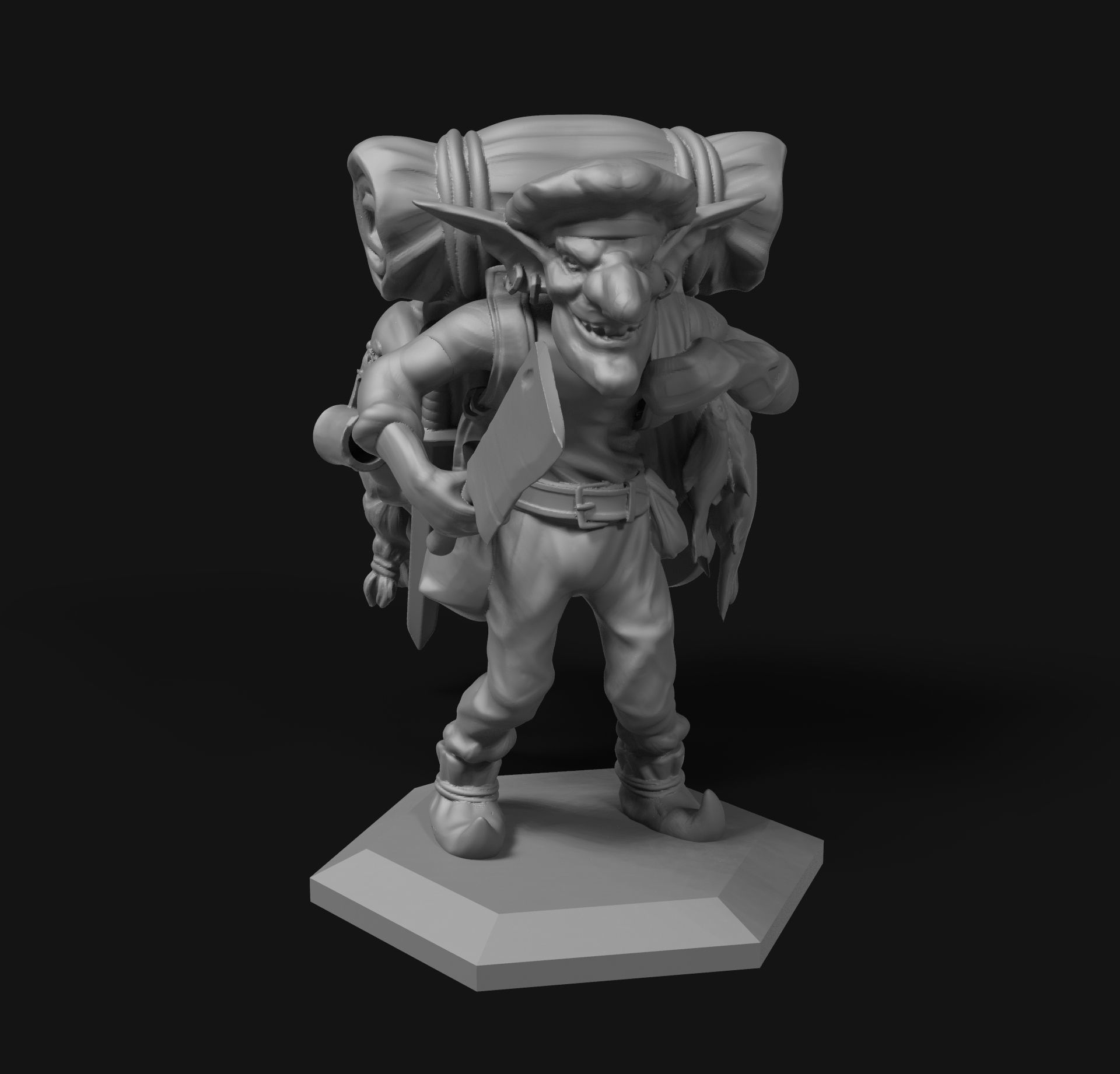 Goblin man with backpack carrying knife 3D print model_7