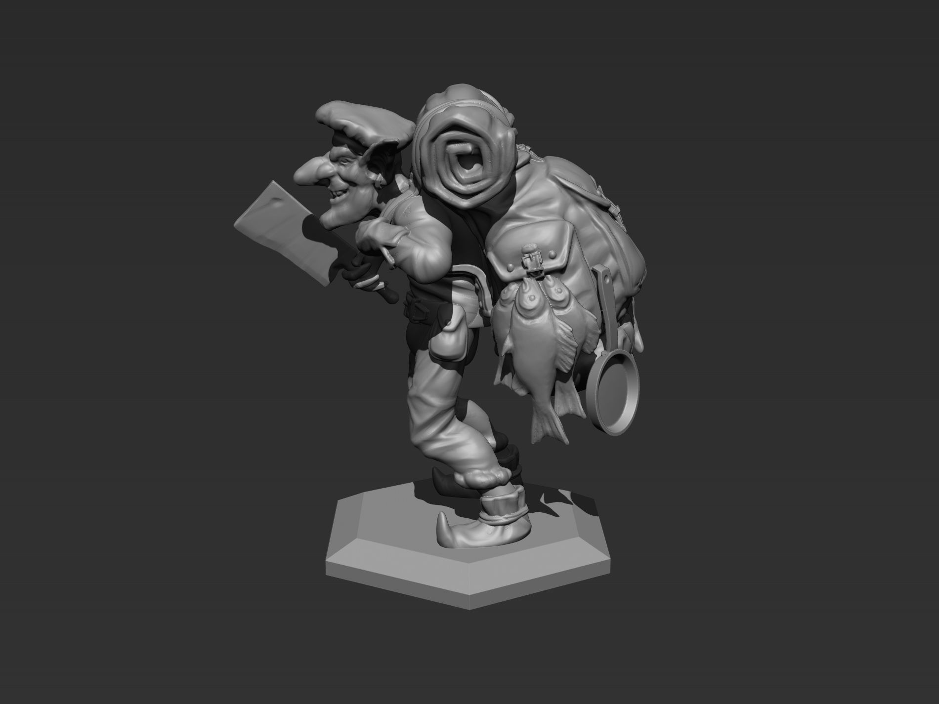 Goblin man with backpack carrying knife 3D print model_12