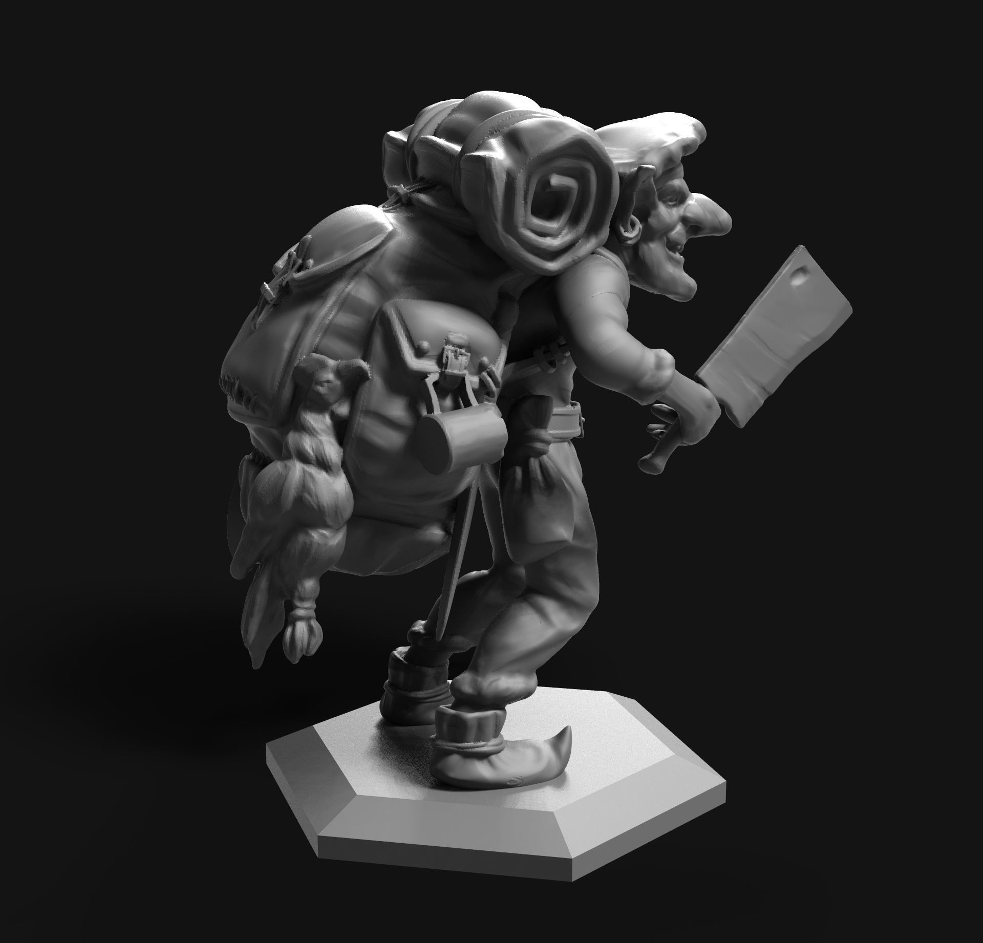 Goblin man with backpack carrying knife 3D print model_6