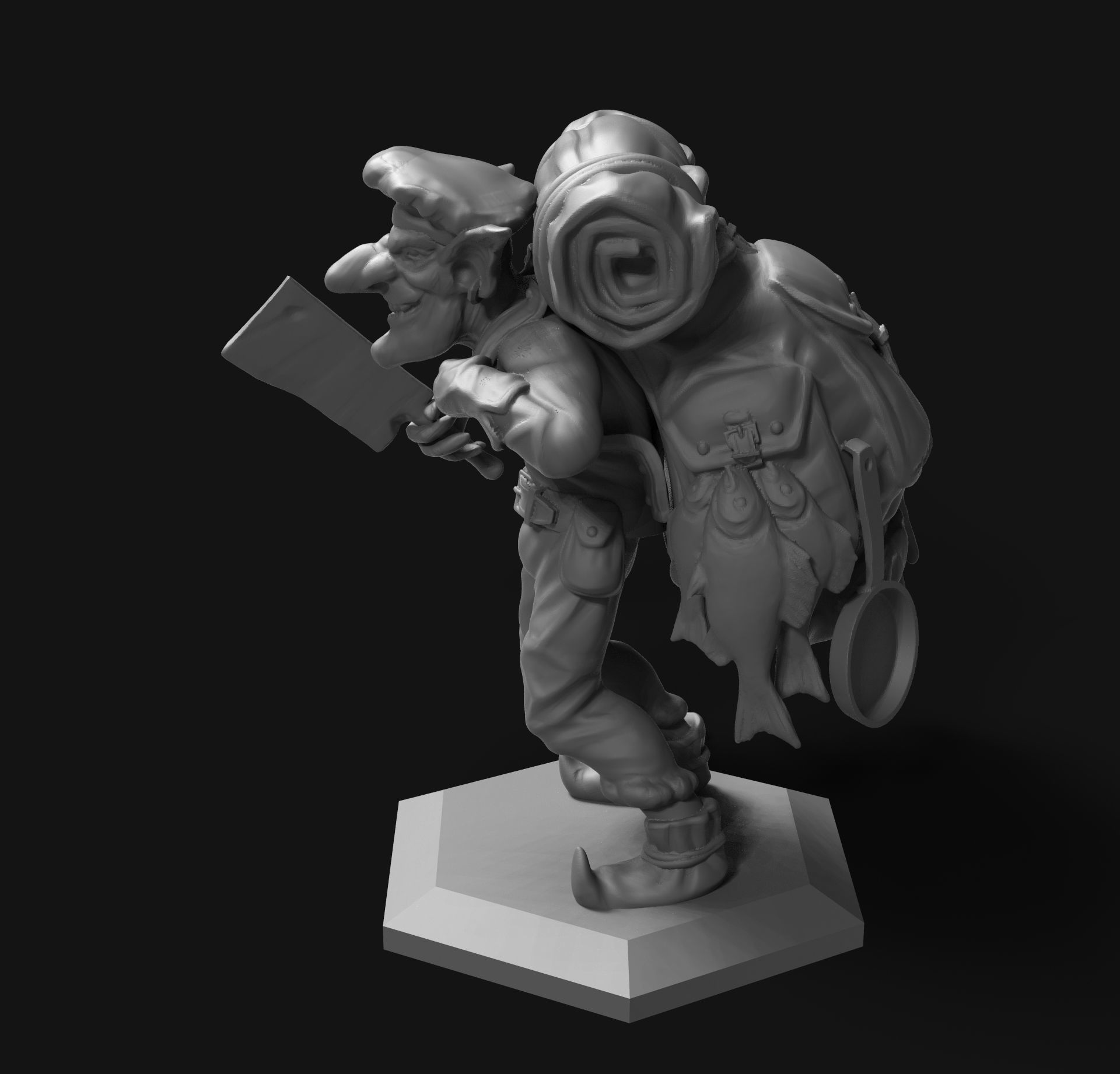 Goblin man with backpack carrying knife 3D print model_3