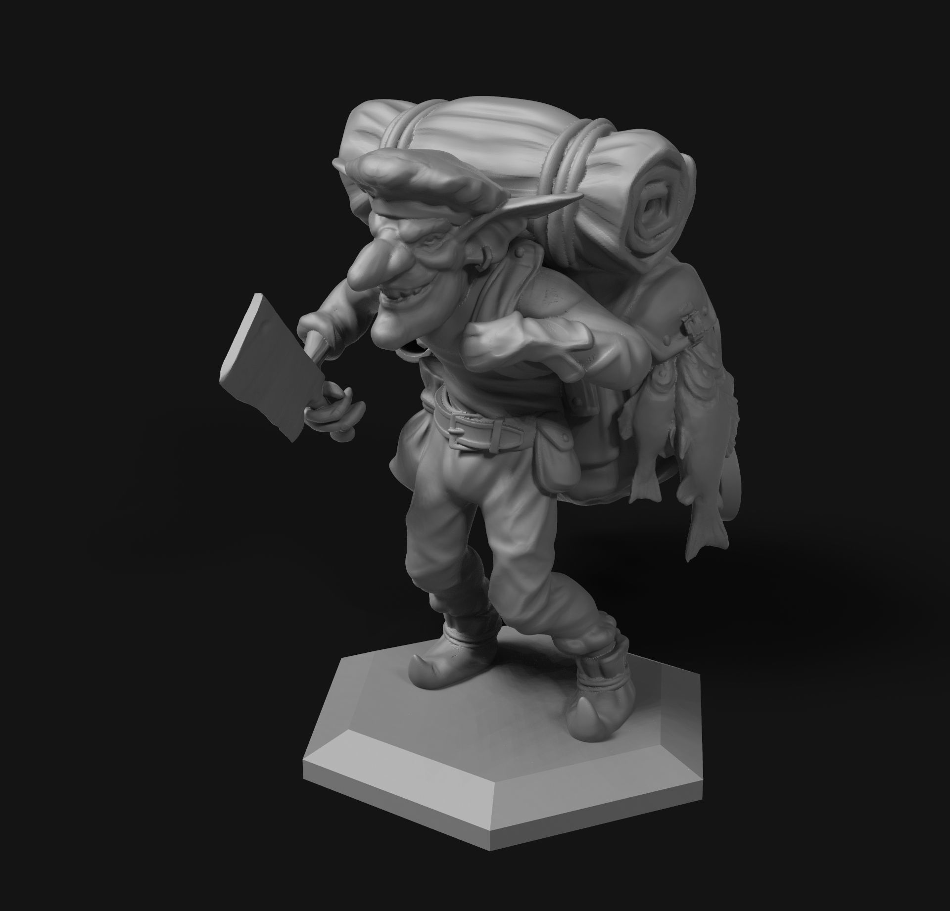 Goblin man with backpack carrying knife 3D print model_2