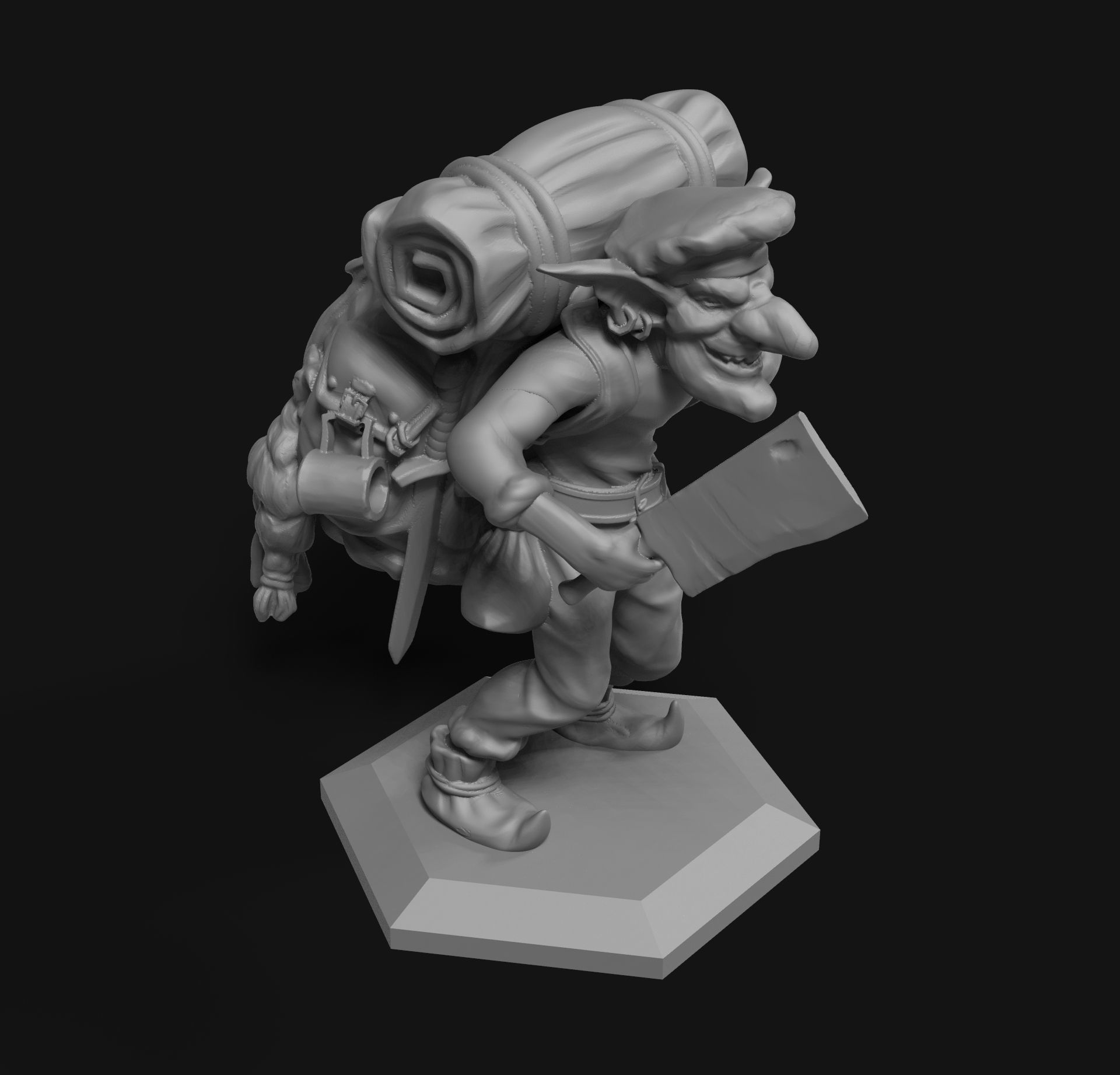 Goblin man with backpack carrying knife 3D print model_4