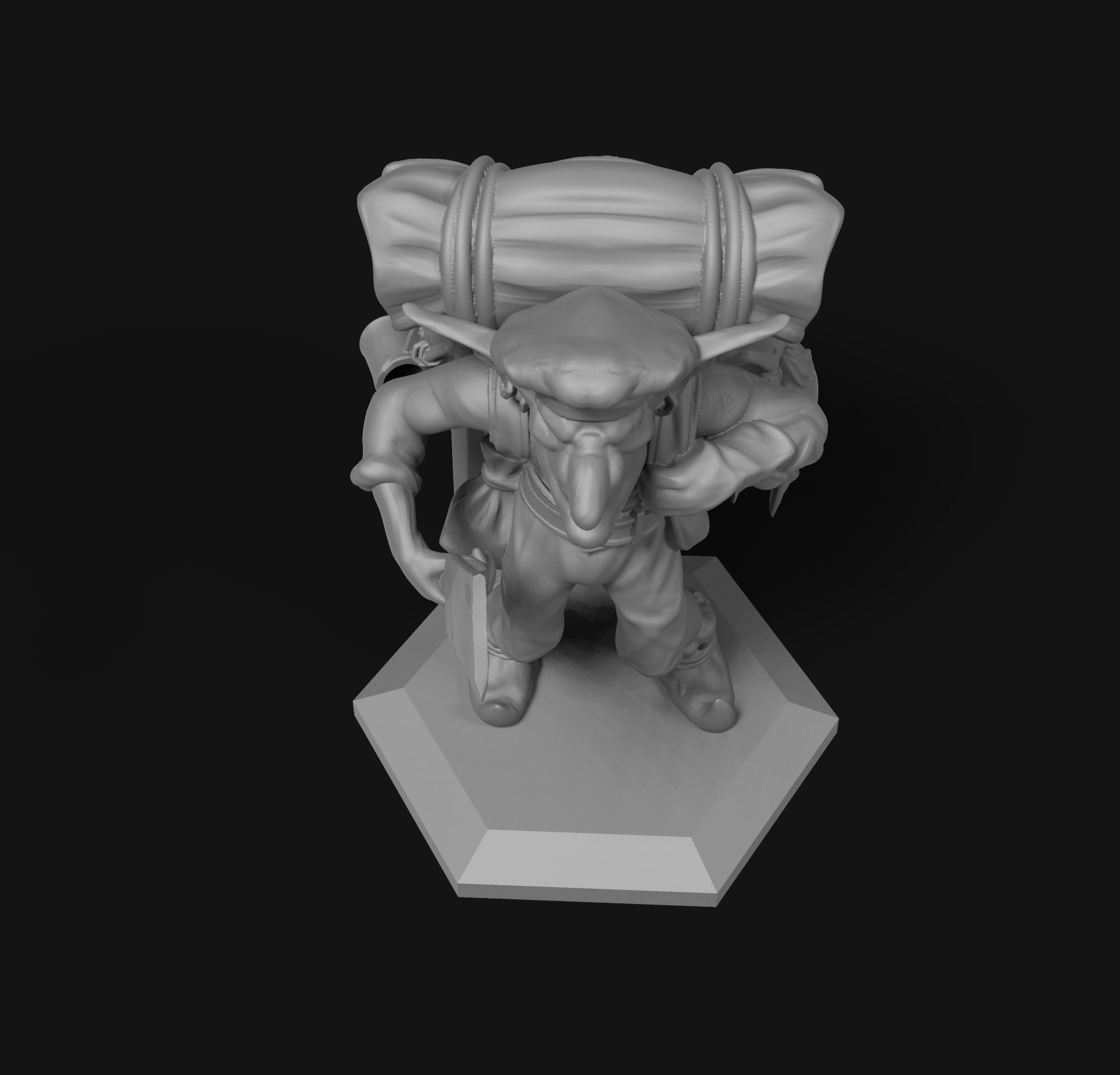 Goblin man with backpack carrying knife 3D print model_8
