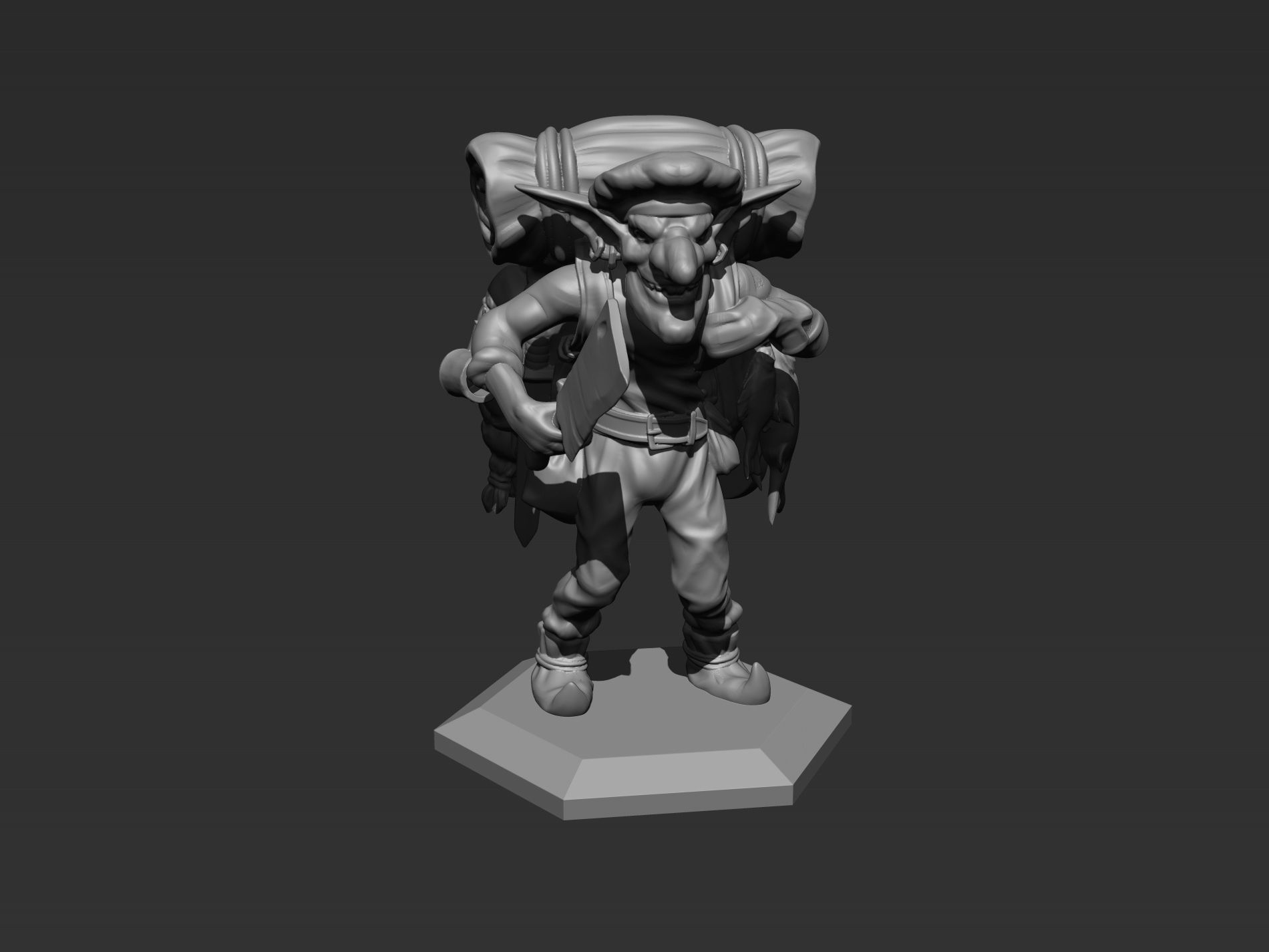 Goblin man with backpack carrying knife 3D print model_9