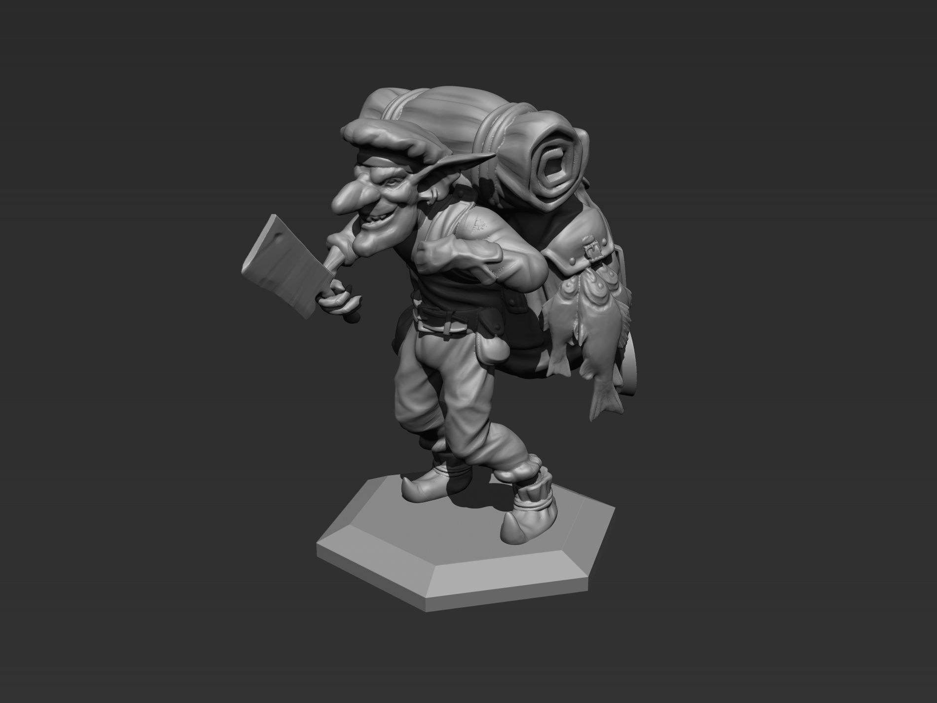 Goblin man with backpack carrying knife 3D print model_10