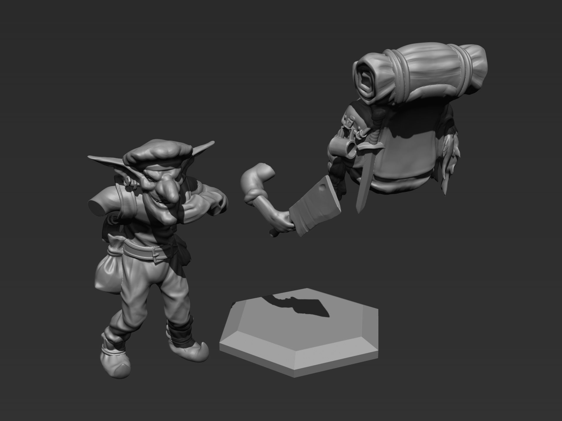 Goblin man with backpack carrying knife 3D print model_11