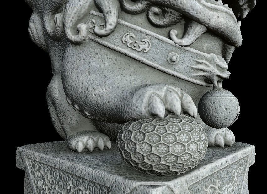 Stylized Chinese Guardian Lion Statue 3D model_10