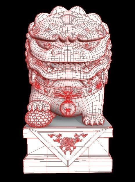 Stylized Chinese Guardian Lion Statue 3D model_12