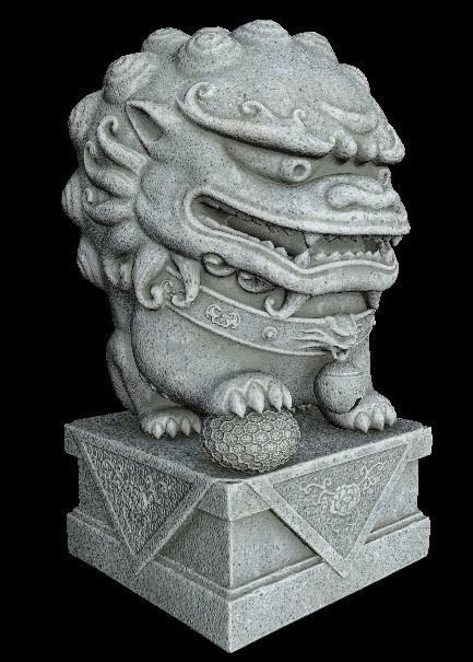 Stylized Chinese Guardian Lion Statue 3D model_7