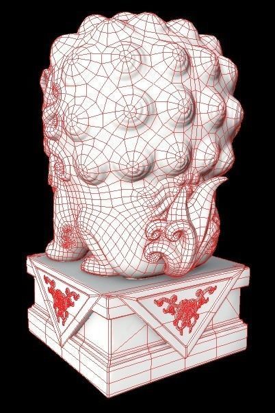 Stylized Chinese Guardian Lion Statue 3D model_14