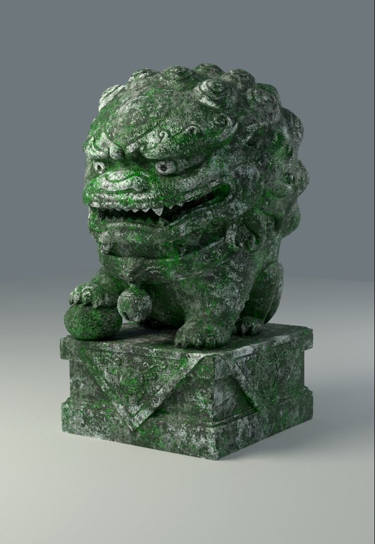 Stylized Chinese Guardian Lion Statue 3D model_2