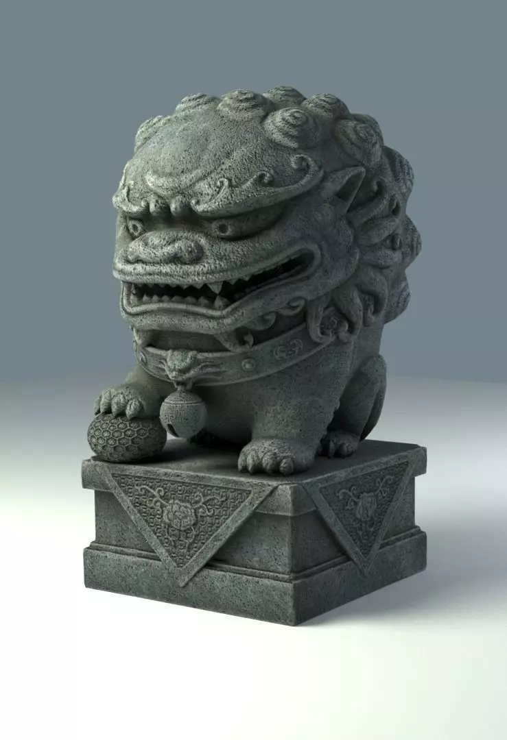 Stylized Chinese Guardian Lion Statue 3D model_0