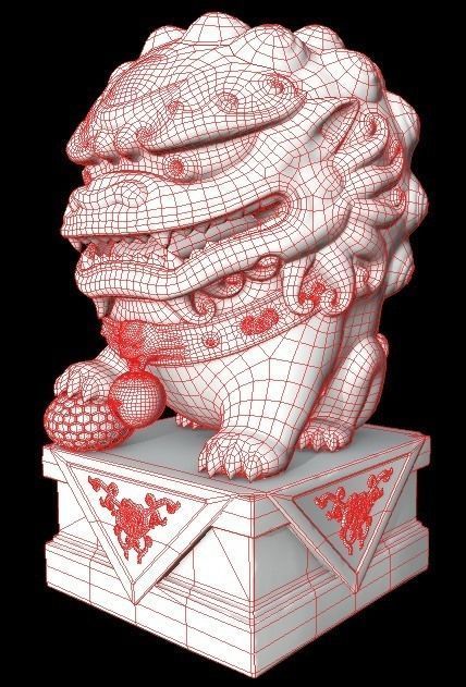 Stylized Chinese Guardian Lion Statue 3D model_13