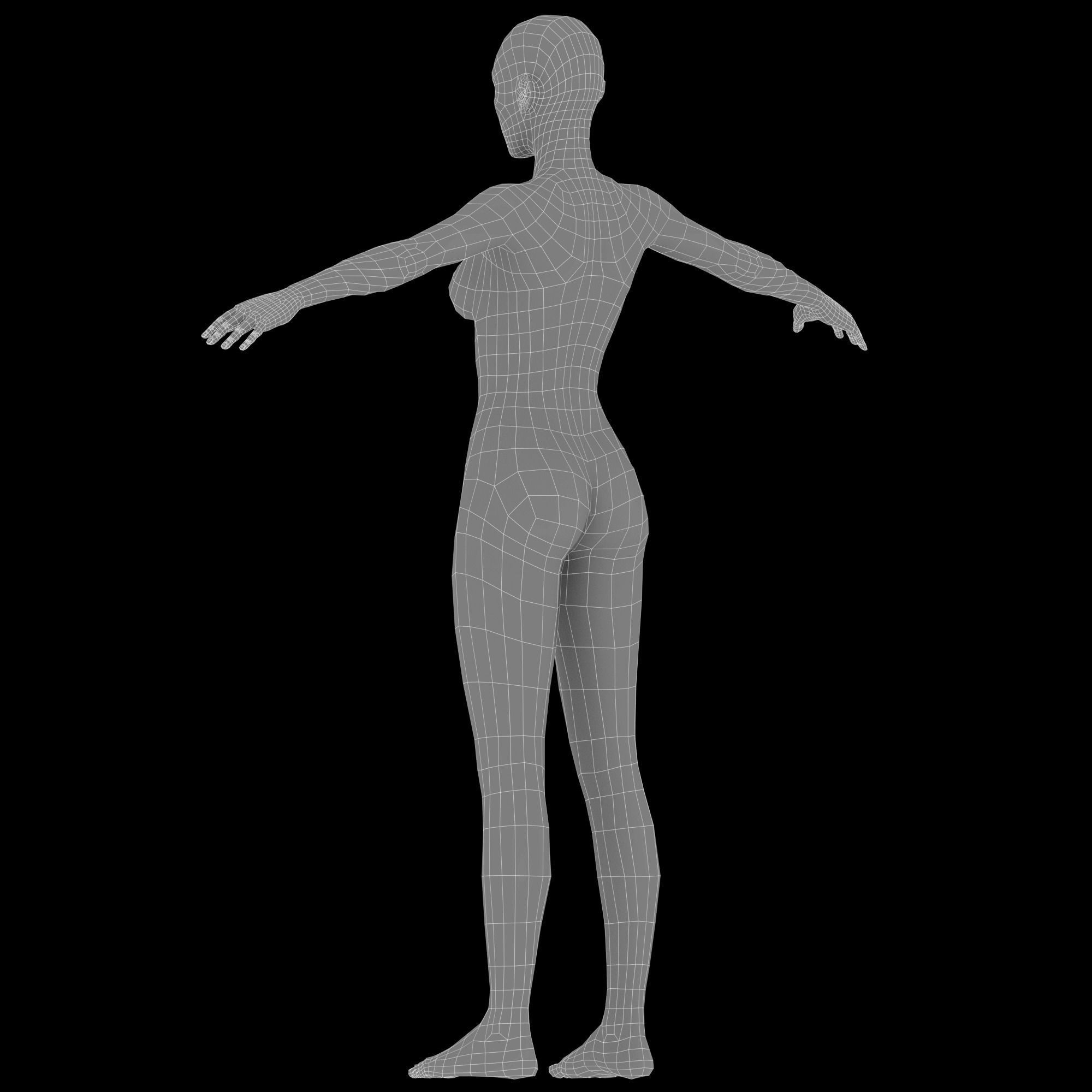 Female base mesh topology Low-poly 3D model_19