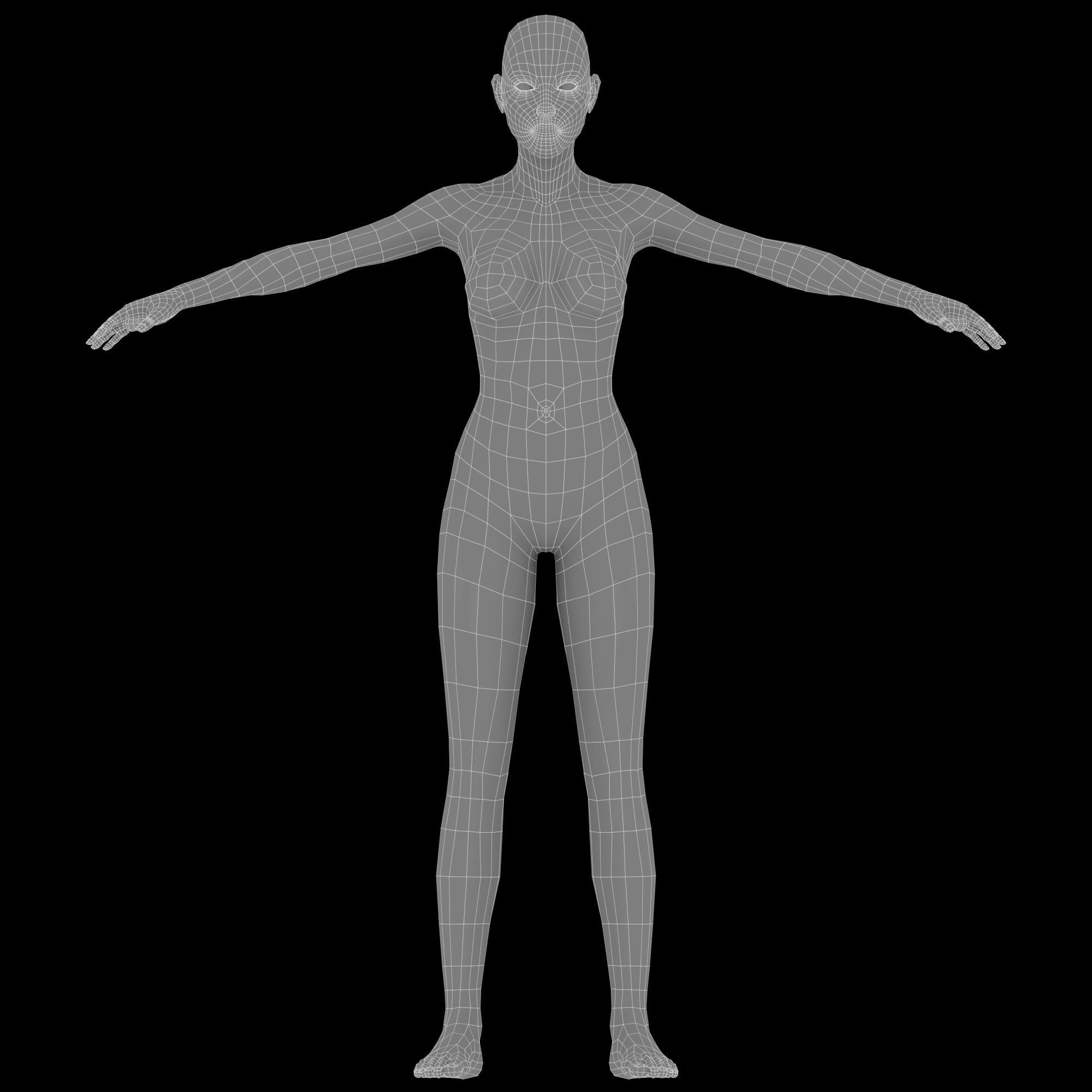 Female base mesh topology Low-poly 3D model_16