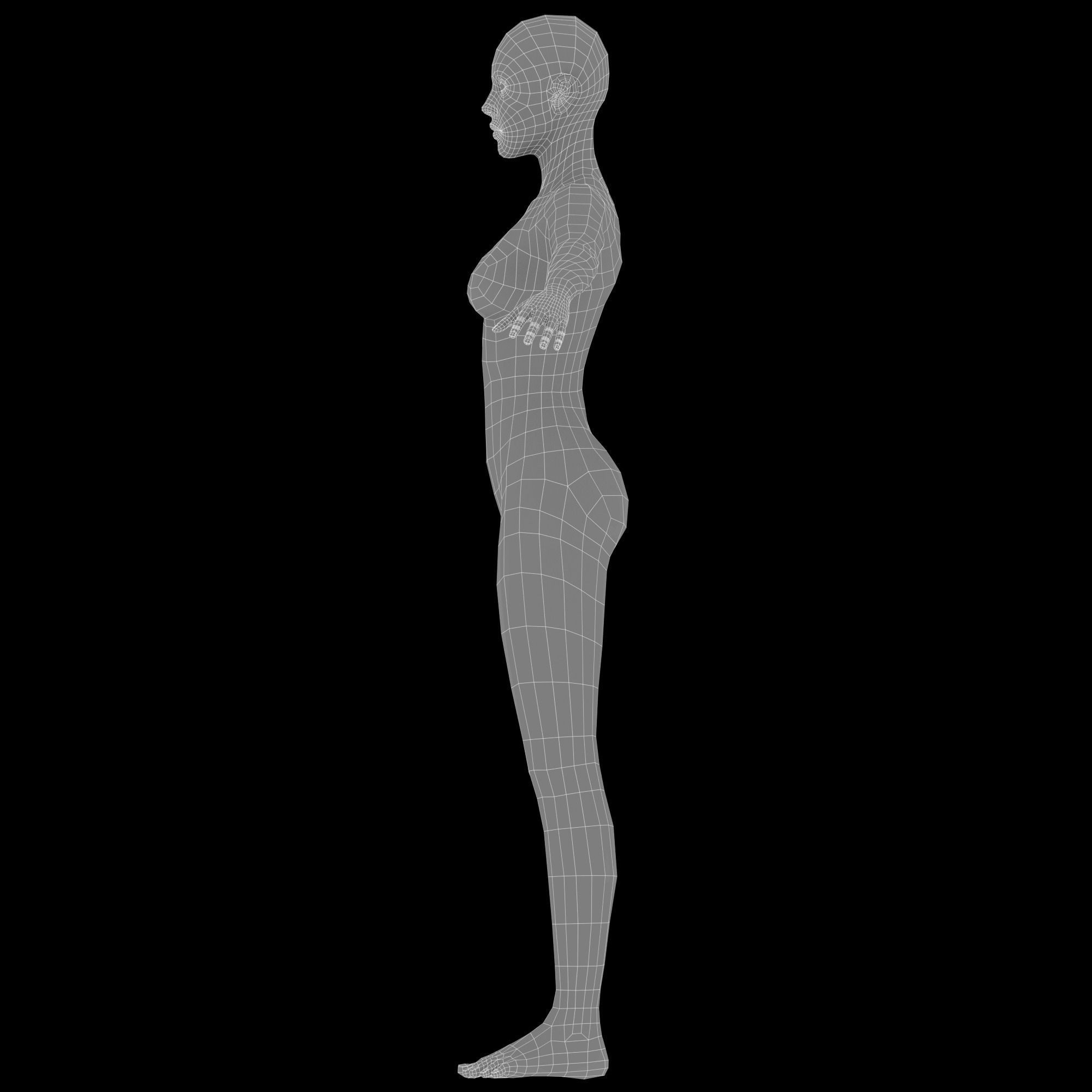 Female base mesh topology Low-poly 3D model_18