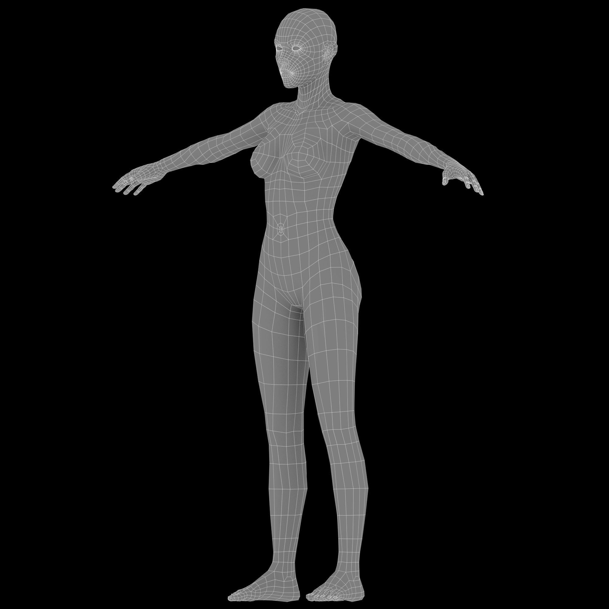 Female base mesh topology Low-poly 3D model_17