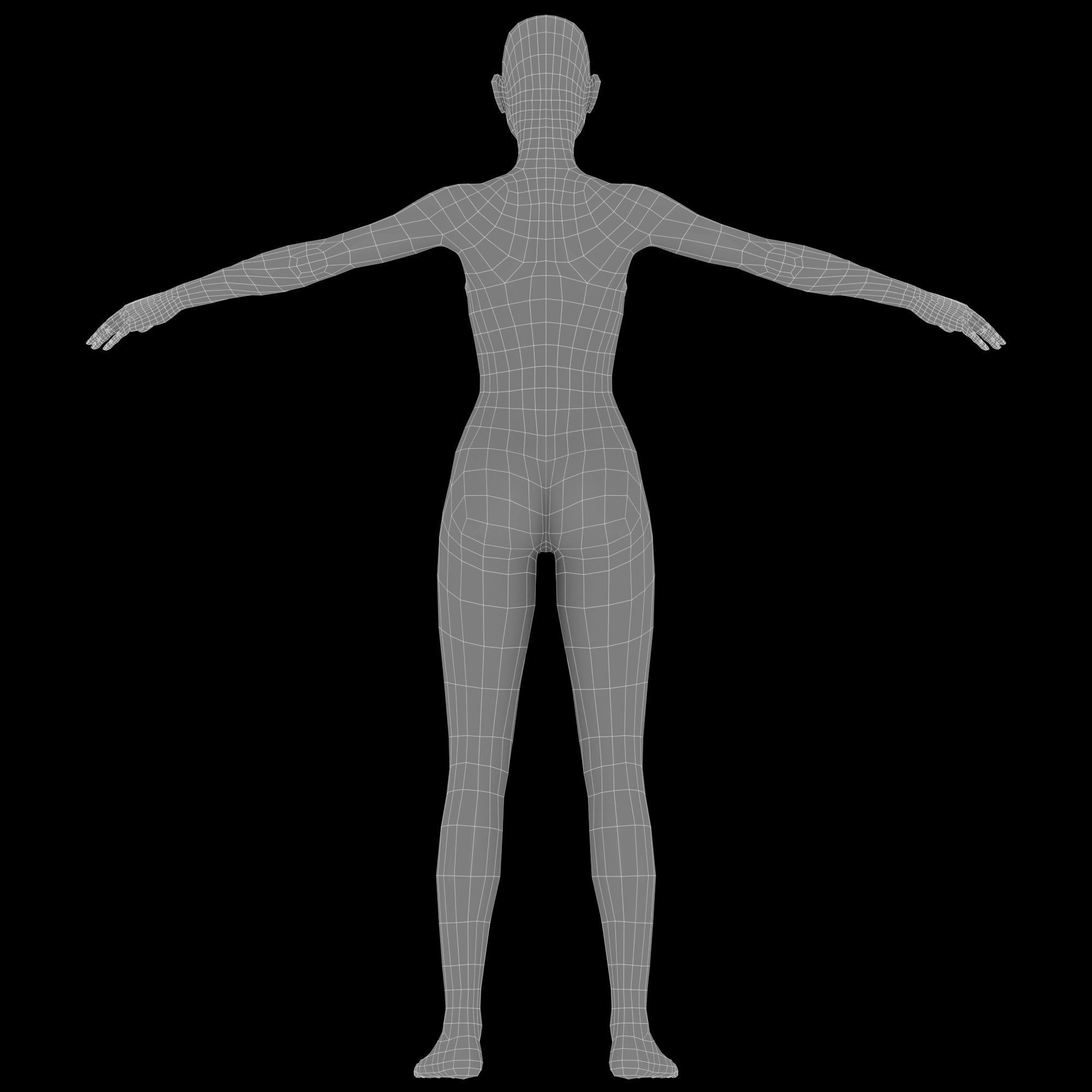 Female base mesh topology Low-poly 3D model_20