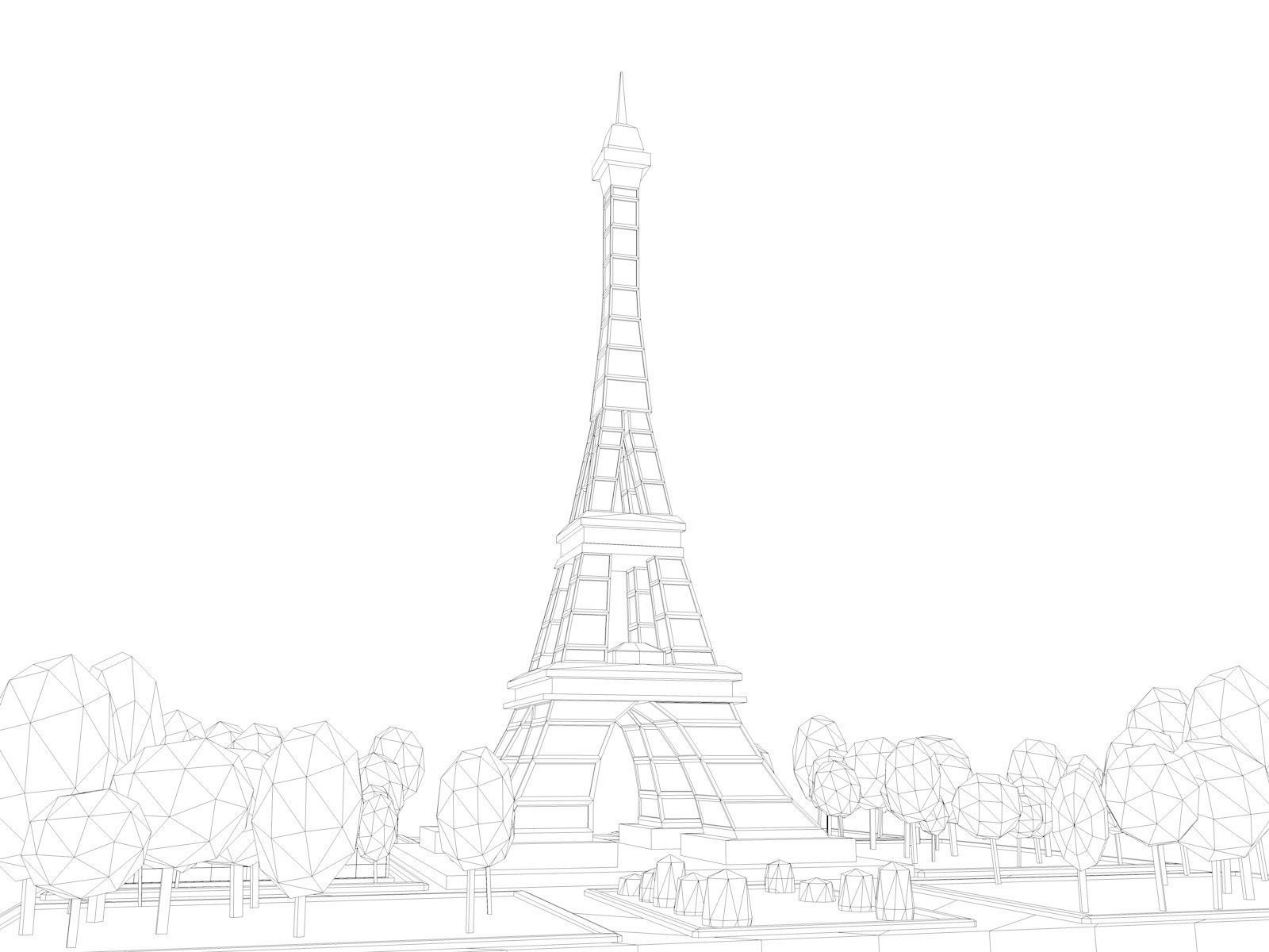 Cartoon Low Poly Eiffel Tower Landmark Low-poly 3D model_3