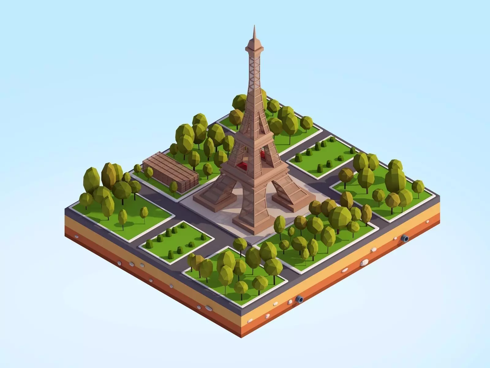 Cartoon Low Poly Eiffel Tower Landmark Low-poly 3D model_0