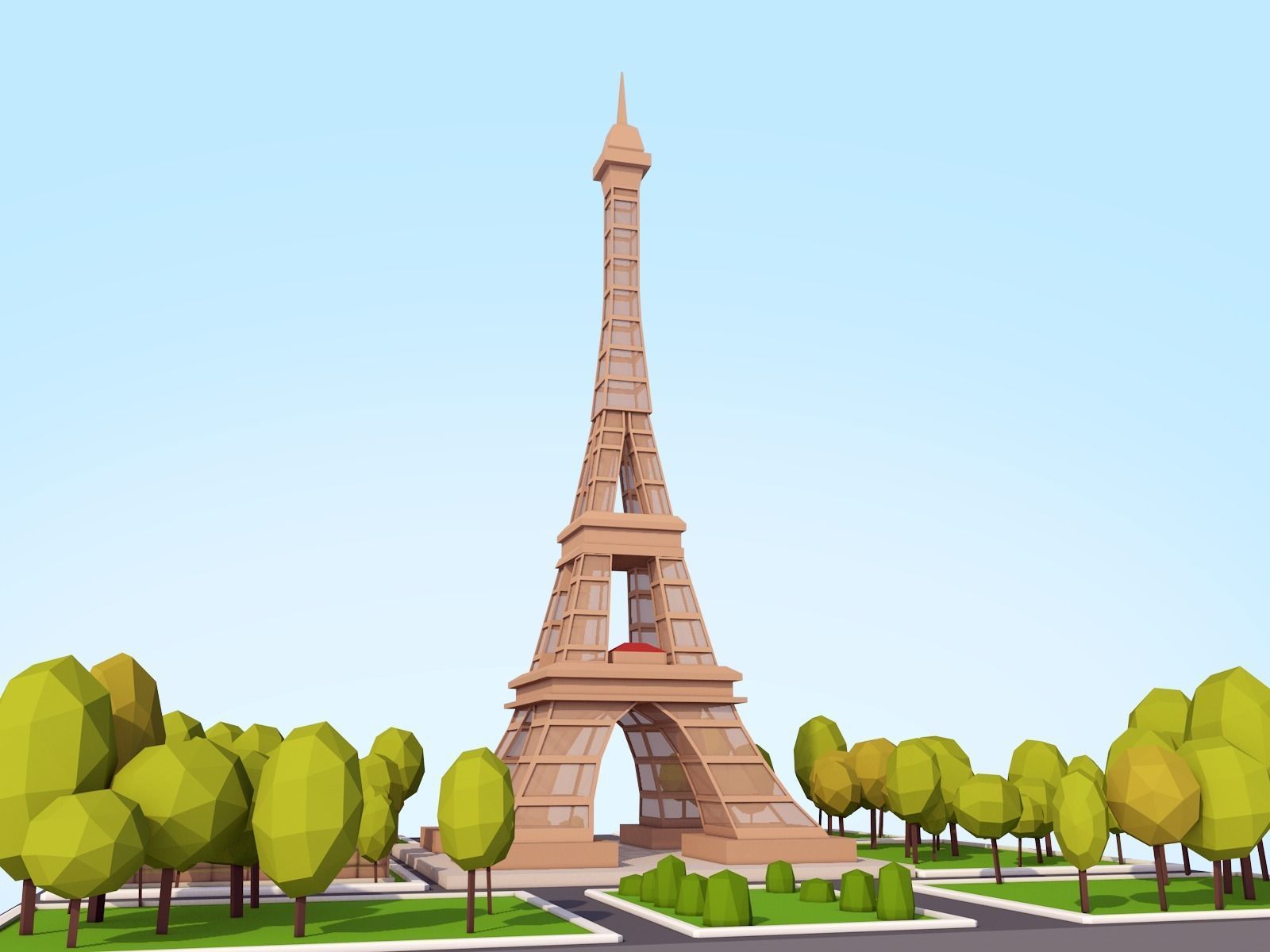 Cartoon Low Poly Eiffel Tower Landmark Low-poly 3D model_2