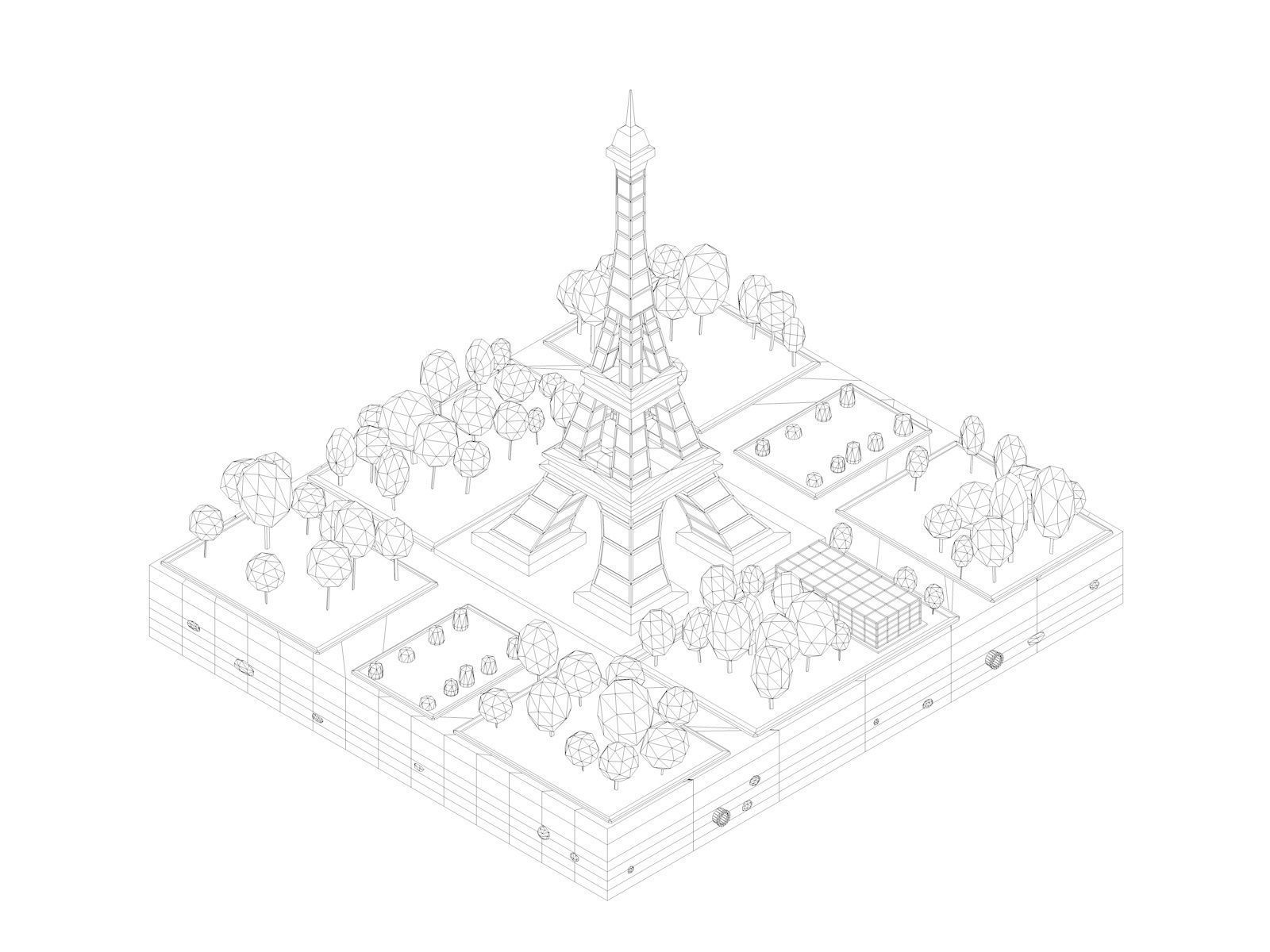 Cartoon Low Poly Eiffel Tower Landmark Low-poly 3D model_1