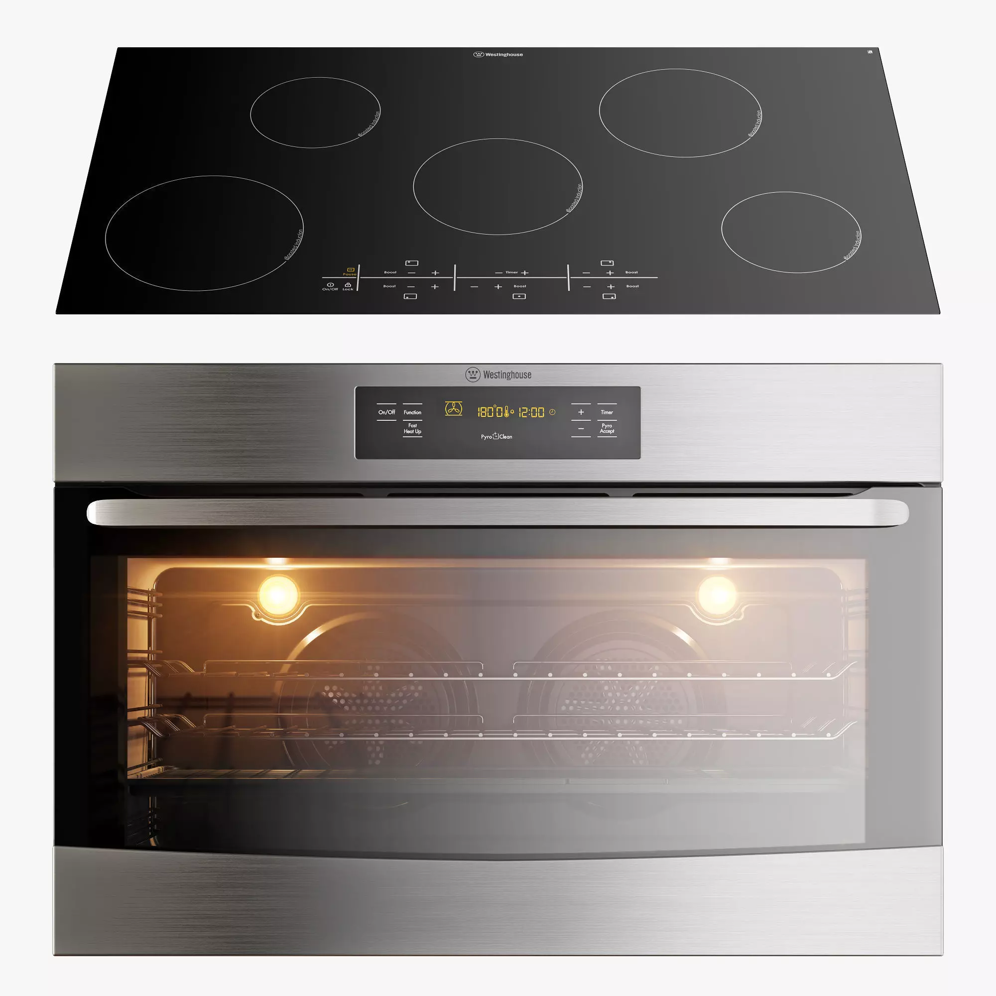 Westinghouse WHI954BA WVEP916SB oven and cooktop 3D model