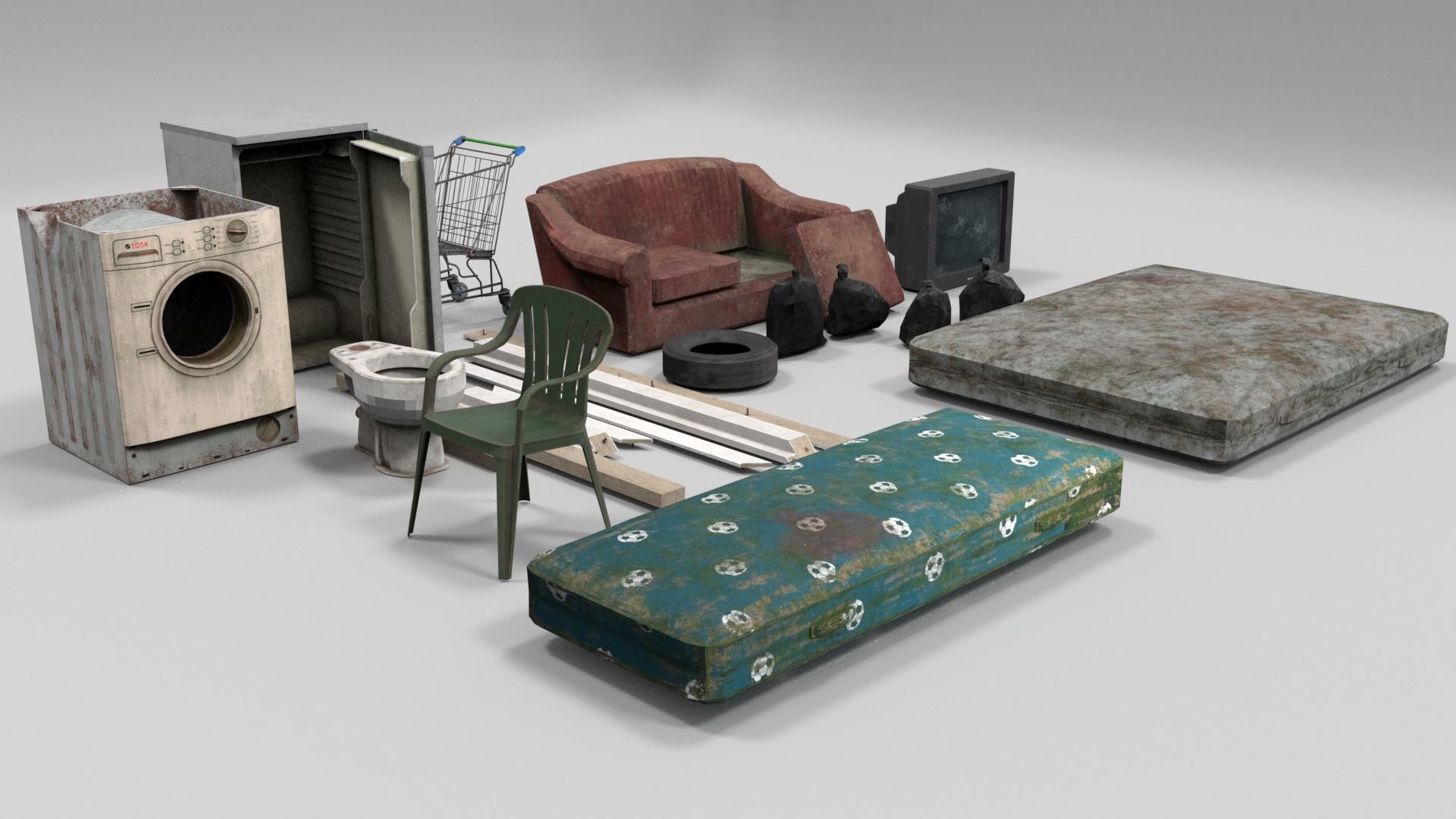 Abandoned Items Low poly model Low-poly 3D model_1