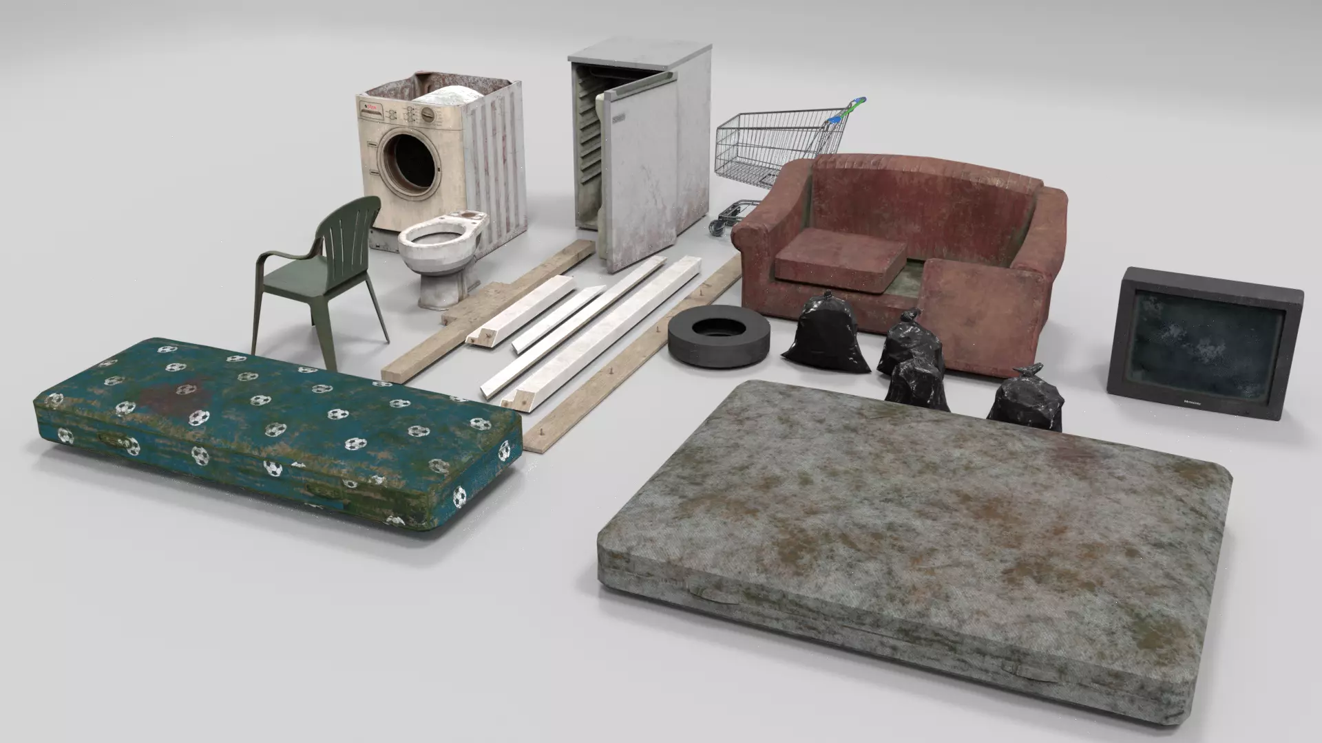 Abandoned Items Low poly model Low-poly 3D model_0
