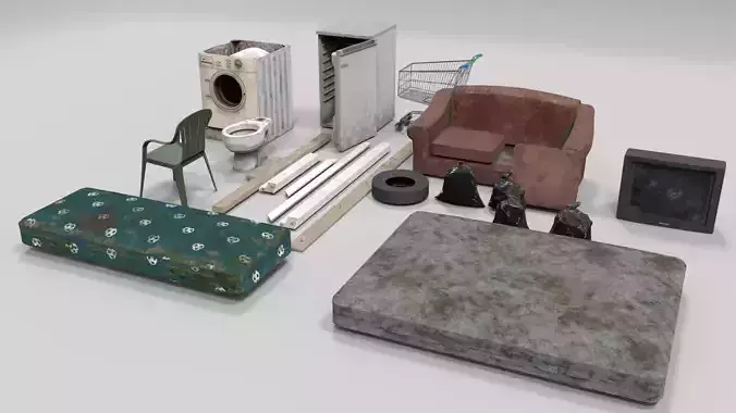 Abandoned Items Low poly model Low-poly 3D model