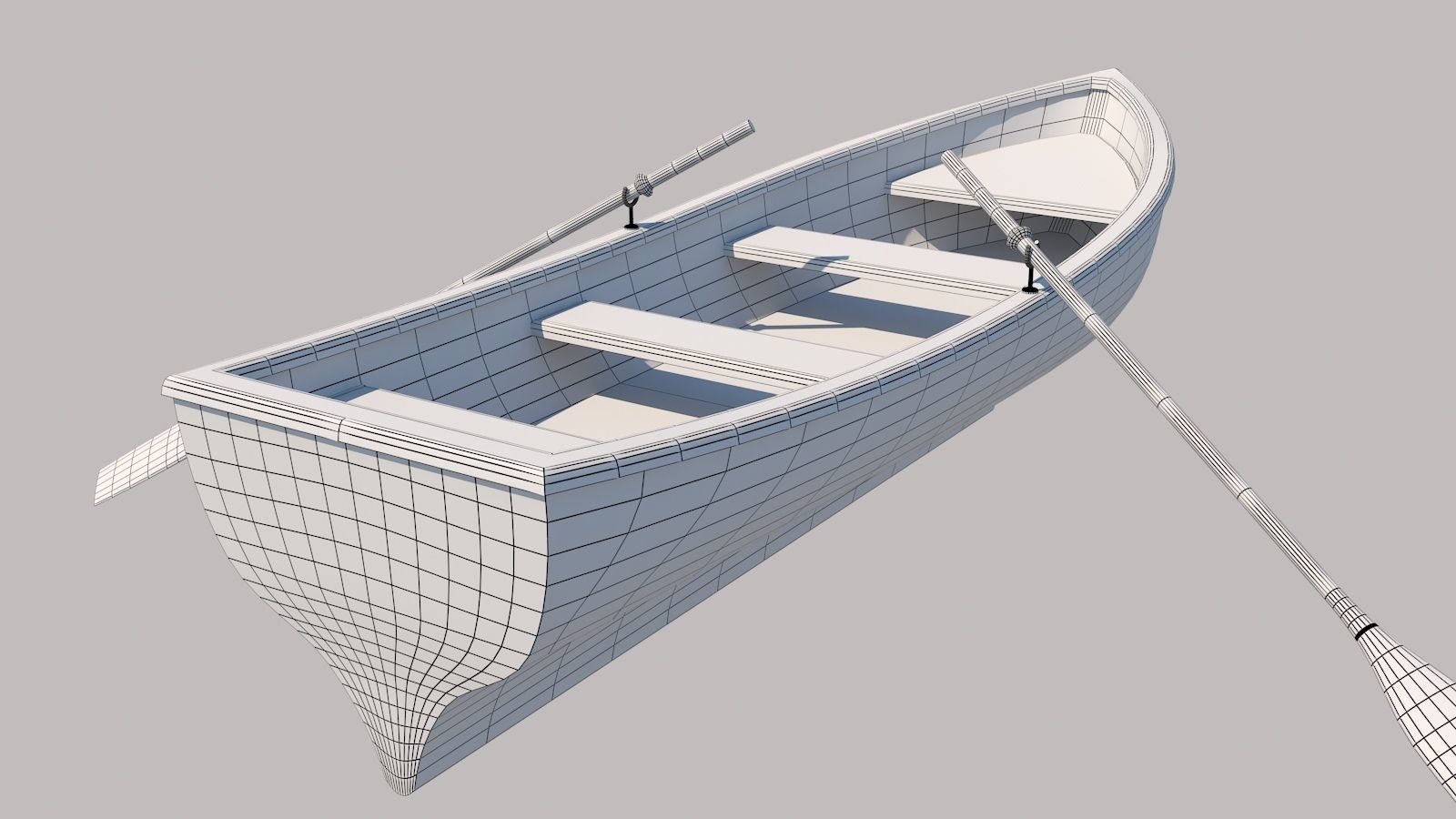 Rowboat wooden boat floating on water 3D model_7