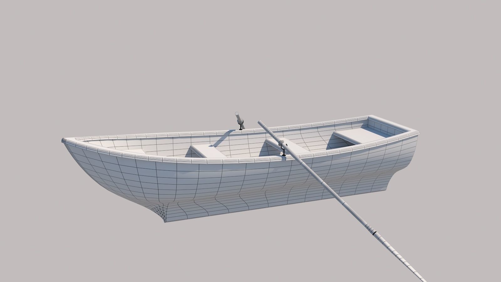 Rowboat wooden boat floating on water 3D model_4