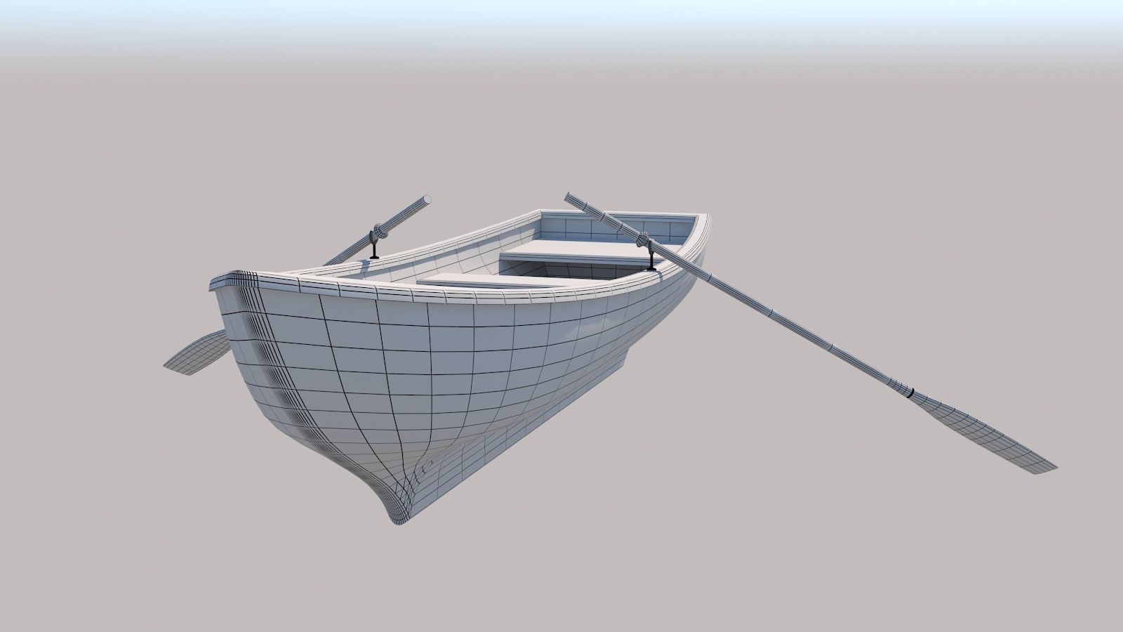 Rowboat wooden boat floating on water 3D model_6