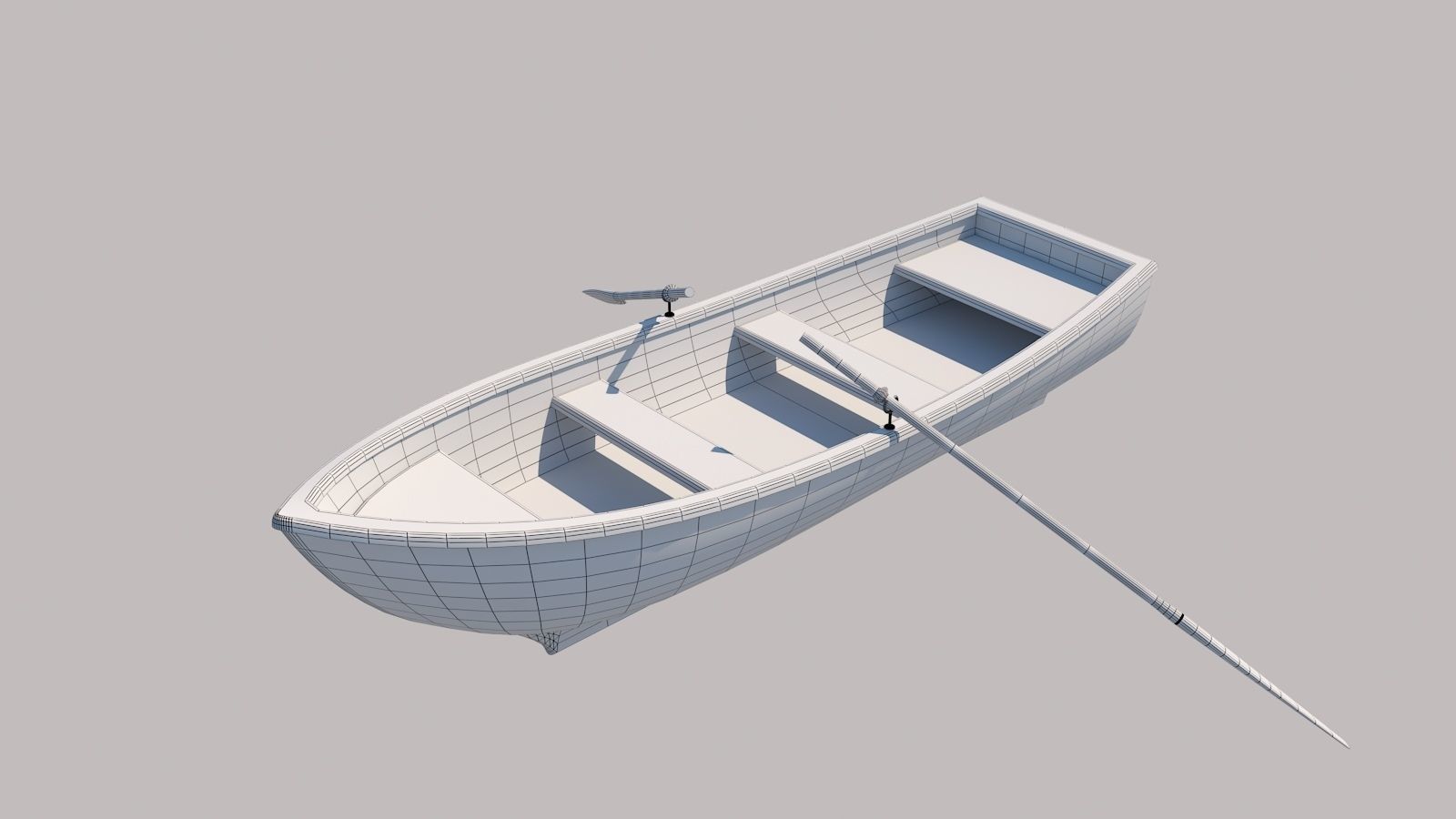 Rowboat wooden boat floating on water 3D model_5