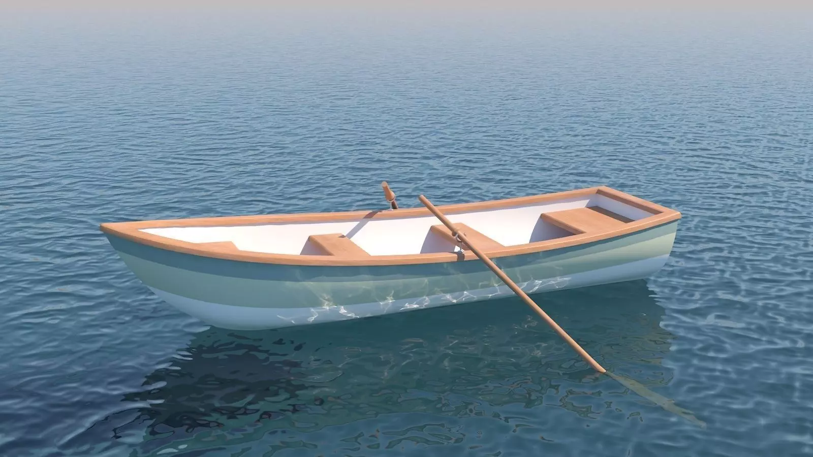 Rowboat wooden boat floating on water 3D model_0