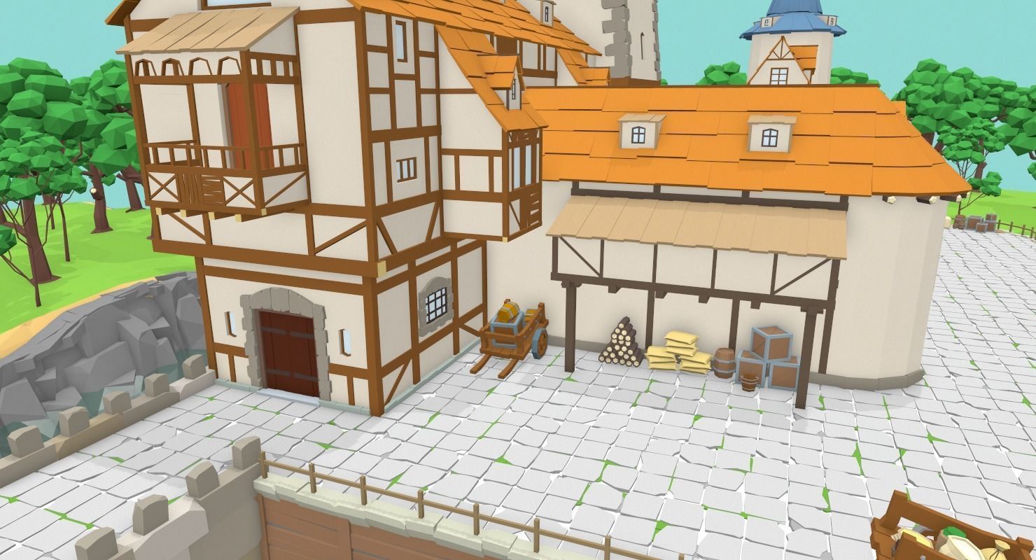 Medieval Castle Low-poly 3D model_5