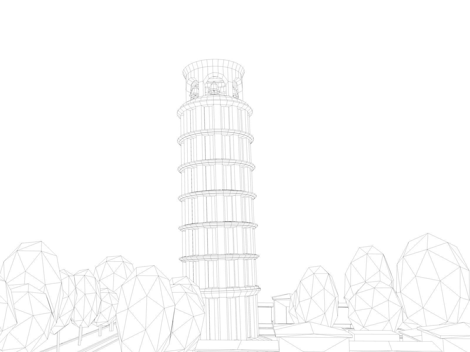 Cartoon Low Poly Pisa Tower Low-poly 3D model_4