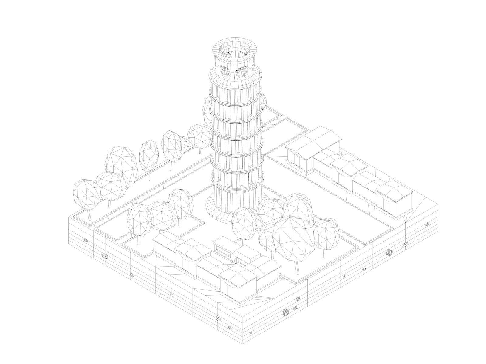 Cartoon Low Poly Pisa Tower Low-poly 3D model_3