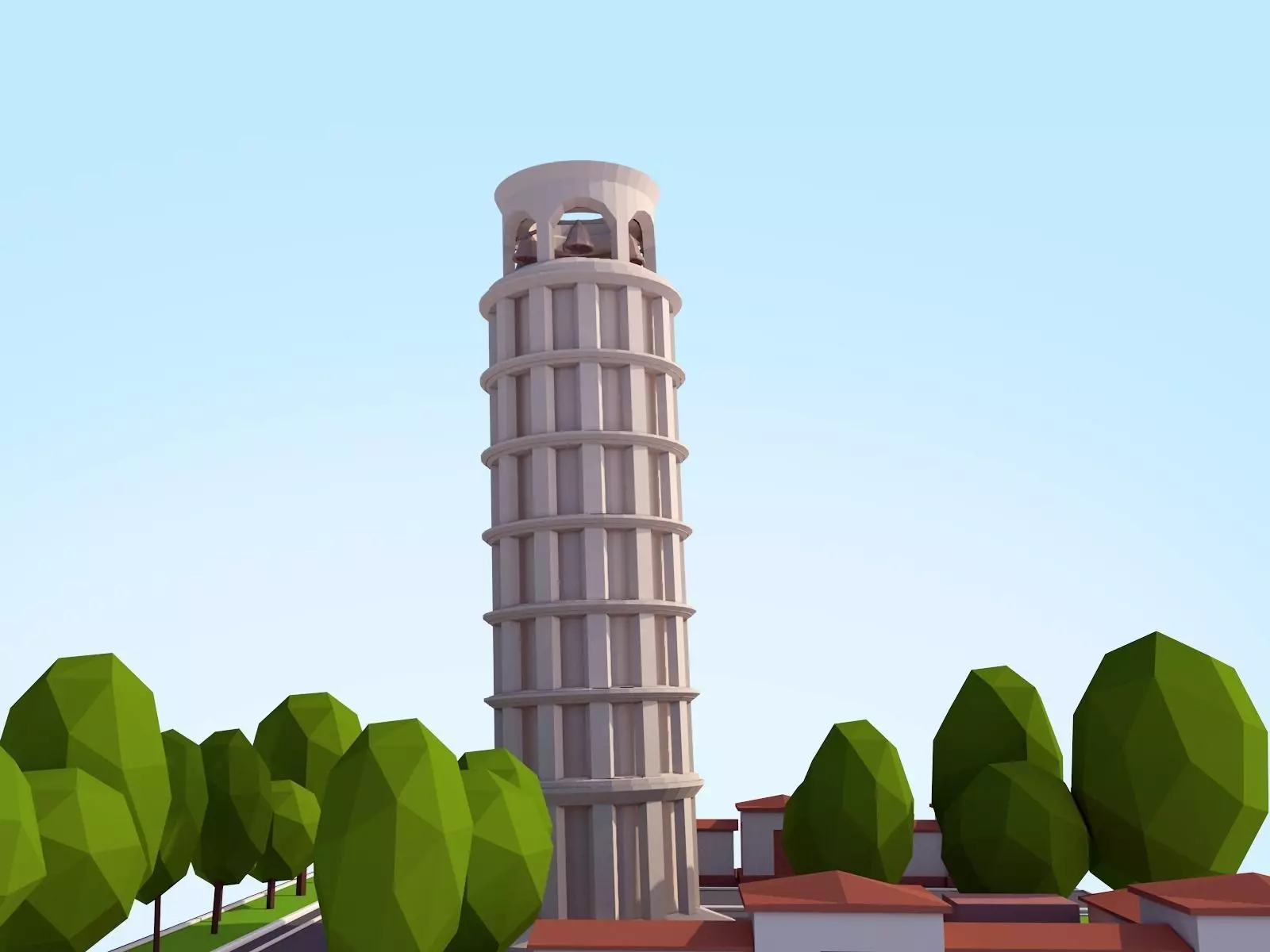 Cartoon Low Poly Pisa Tower Low-poly 3D model_0