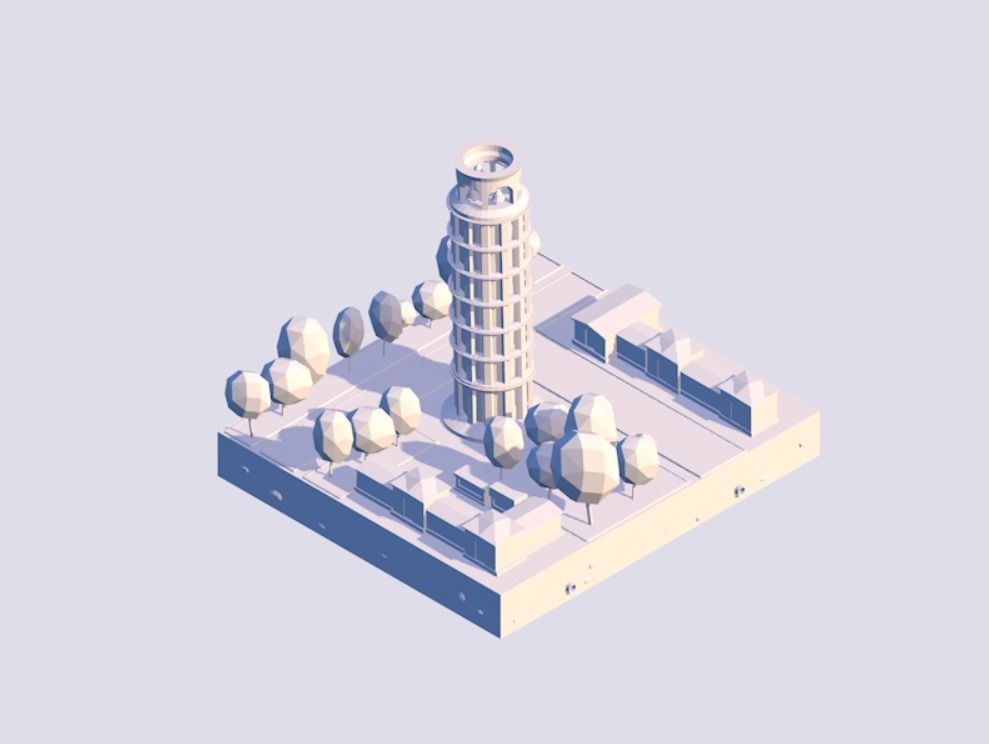 Cartoon Low Poly Pisa Tower Low-poly 3D model_7