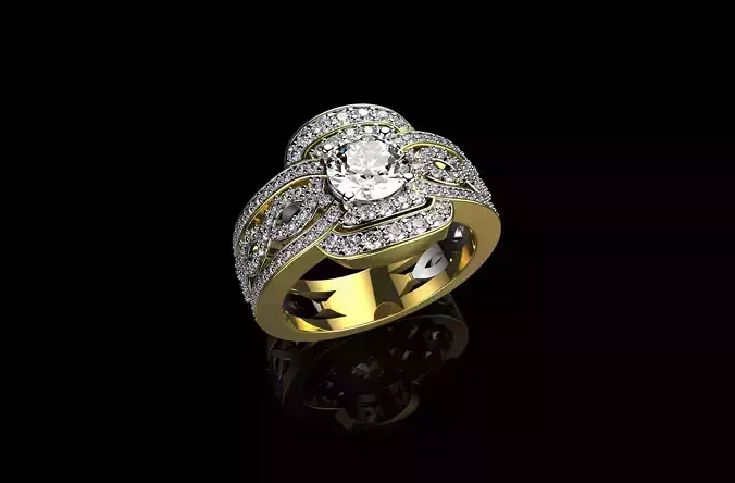 Ring with Diamond Halo in 18K Gold Ring 