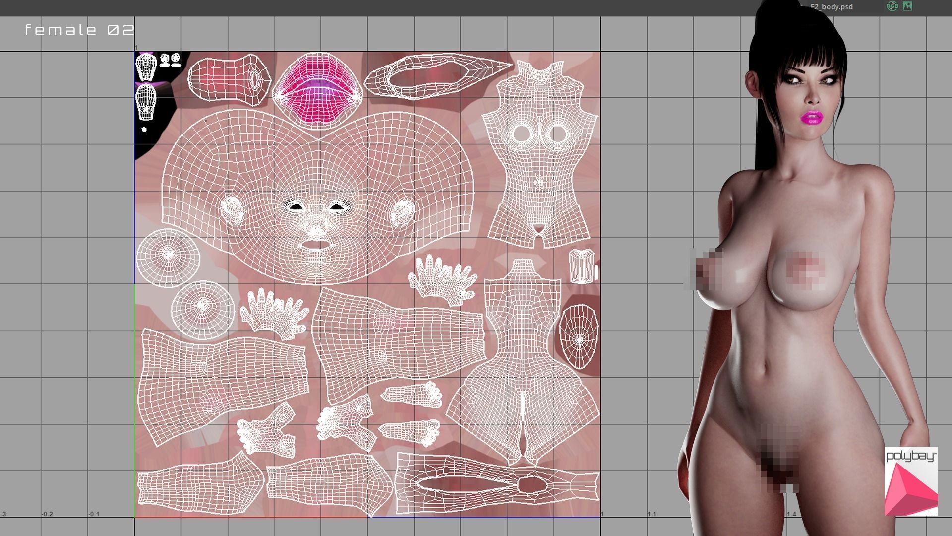 Female 02 Low-poly 3D model_10