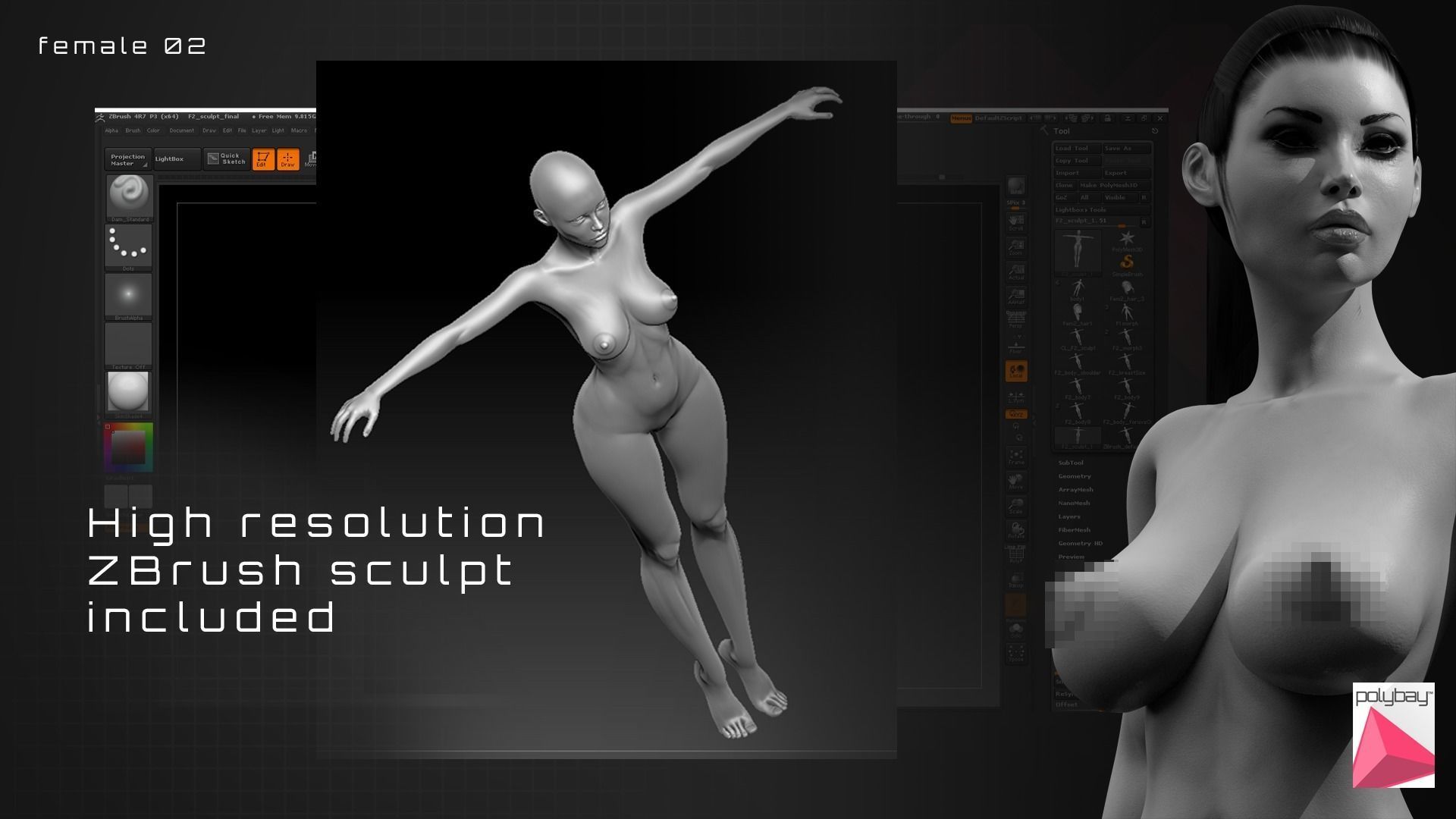 Female 02 Low-poly 3D model_11
