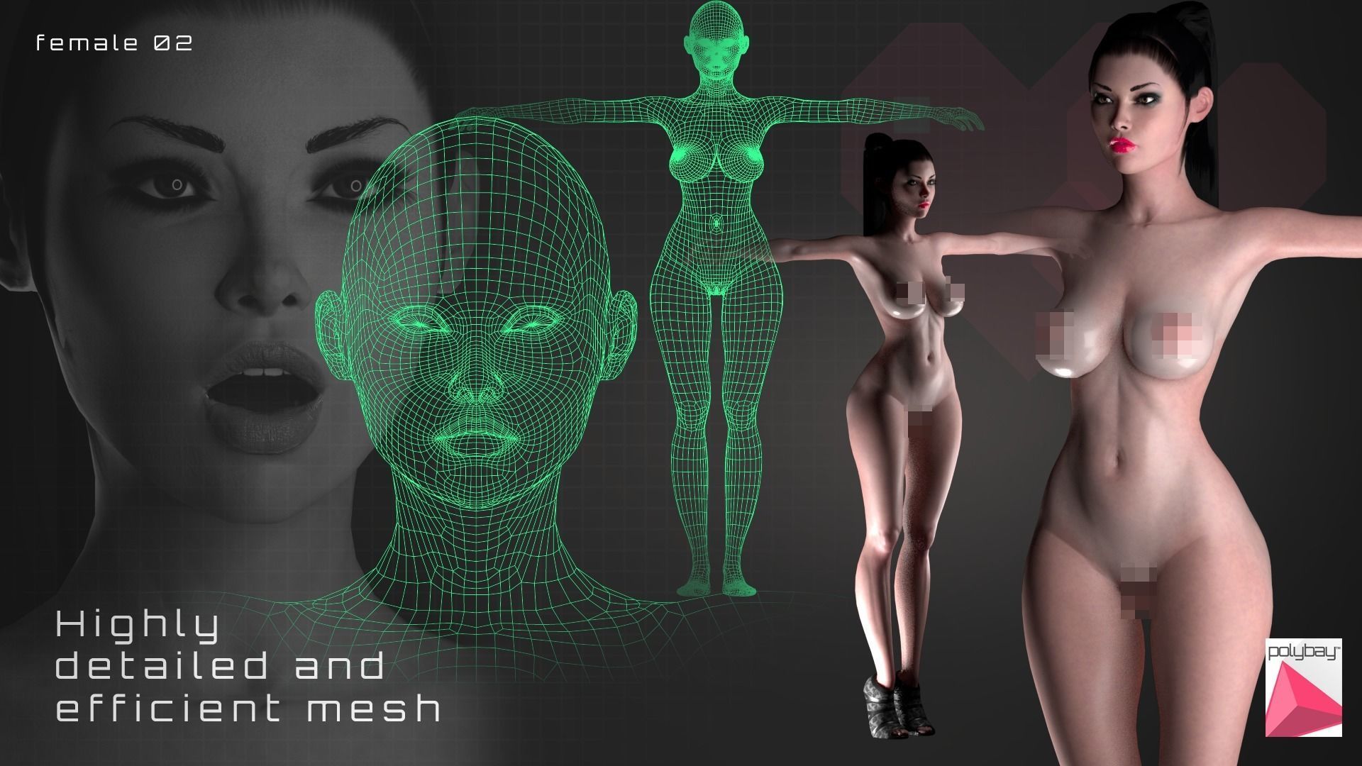Female 02 Low-poly 3D model_7