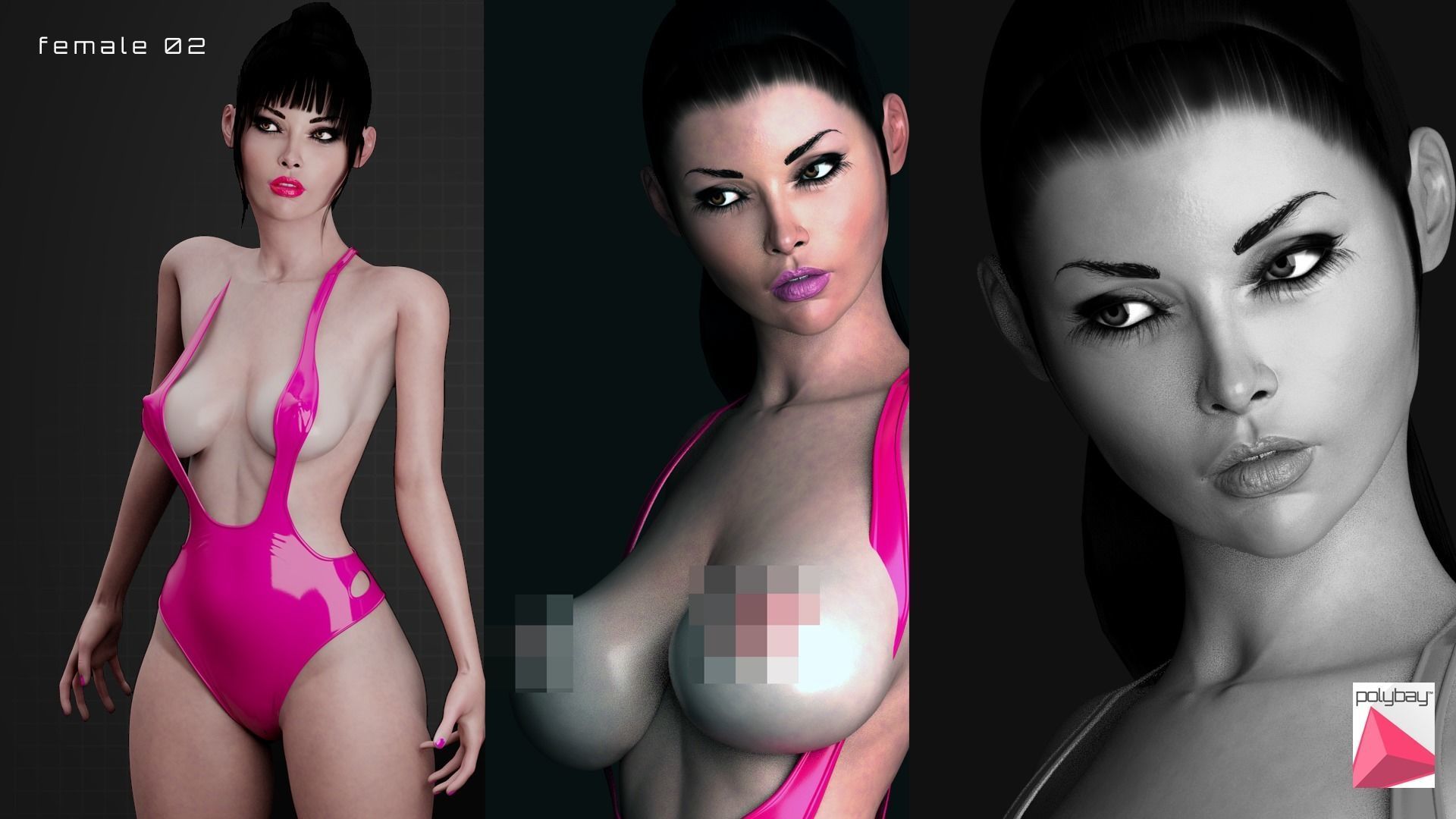 Female 02 Low-poly 3D model_8