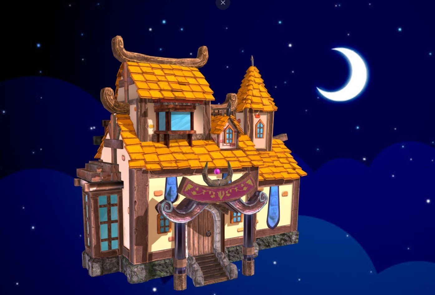 Cartoon village house Low-poly 3D model_2