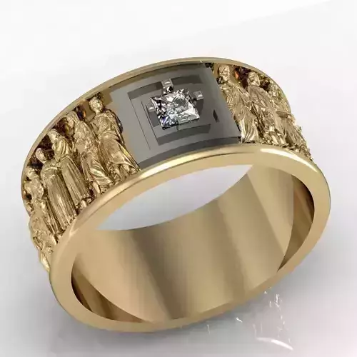 mens ring  with antique statues  