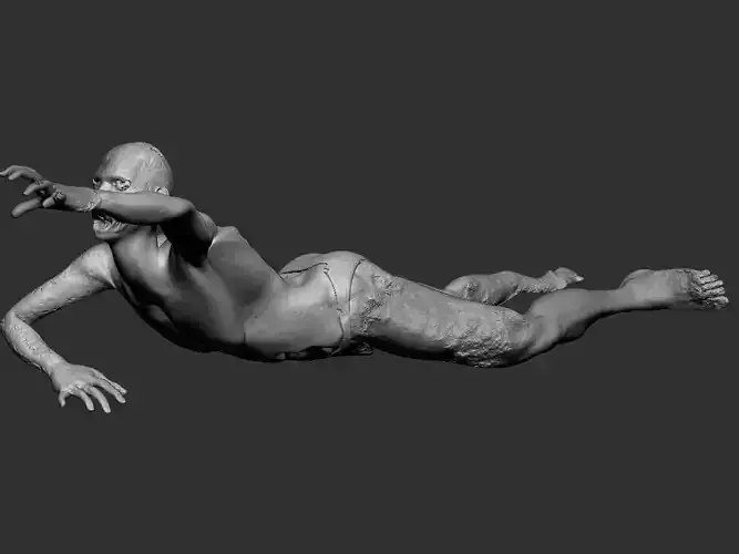 Zombie man flying in air