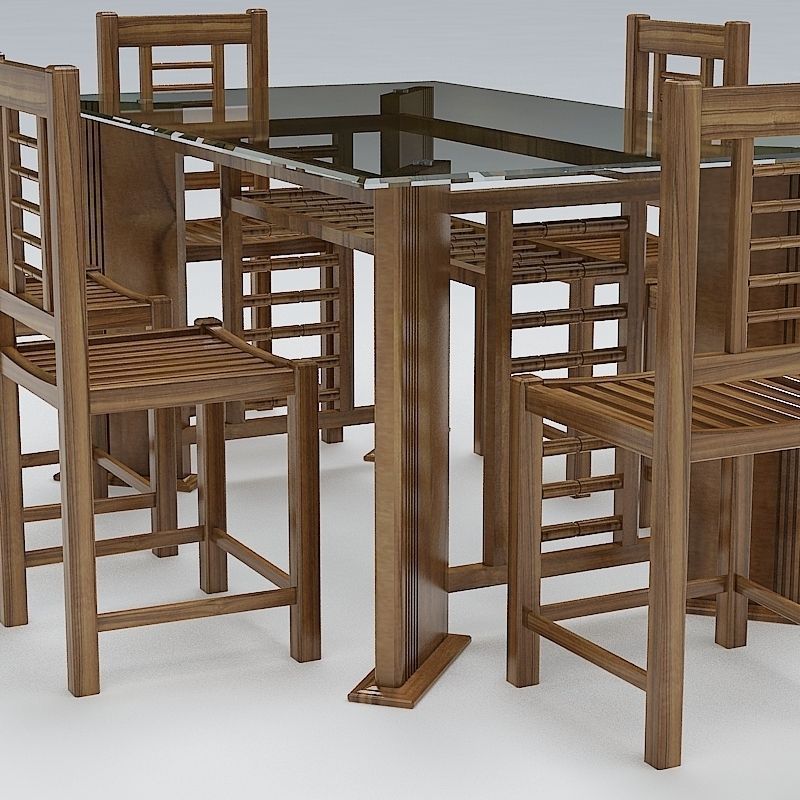 Chair and Table Set 3D model_3